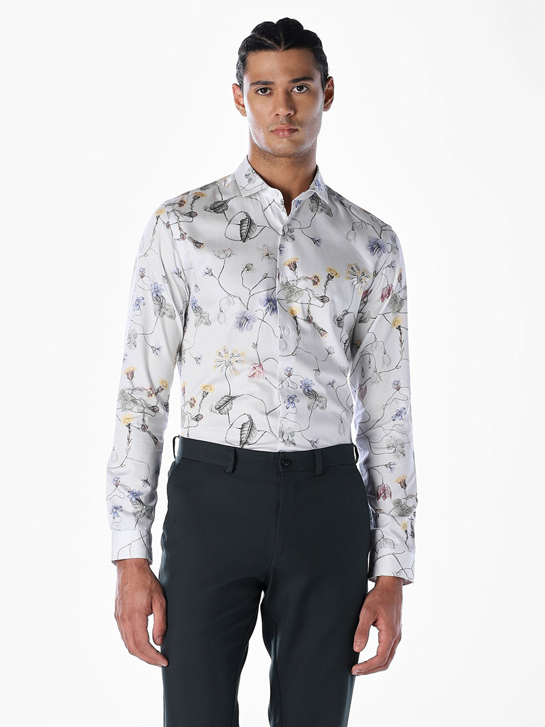 Floral Cotton Slim Fit Shirt - White