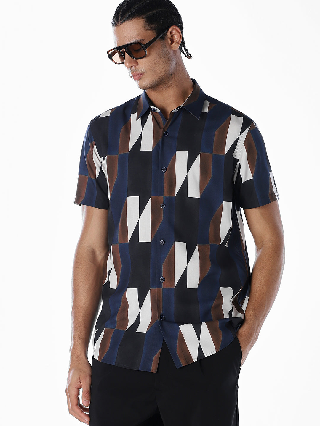 Blue Printed Viscose Shirt