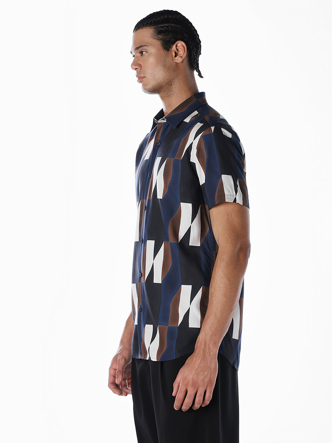 Blue Printed Viscose Shirt