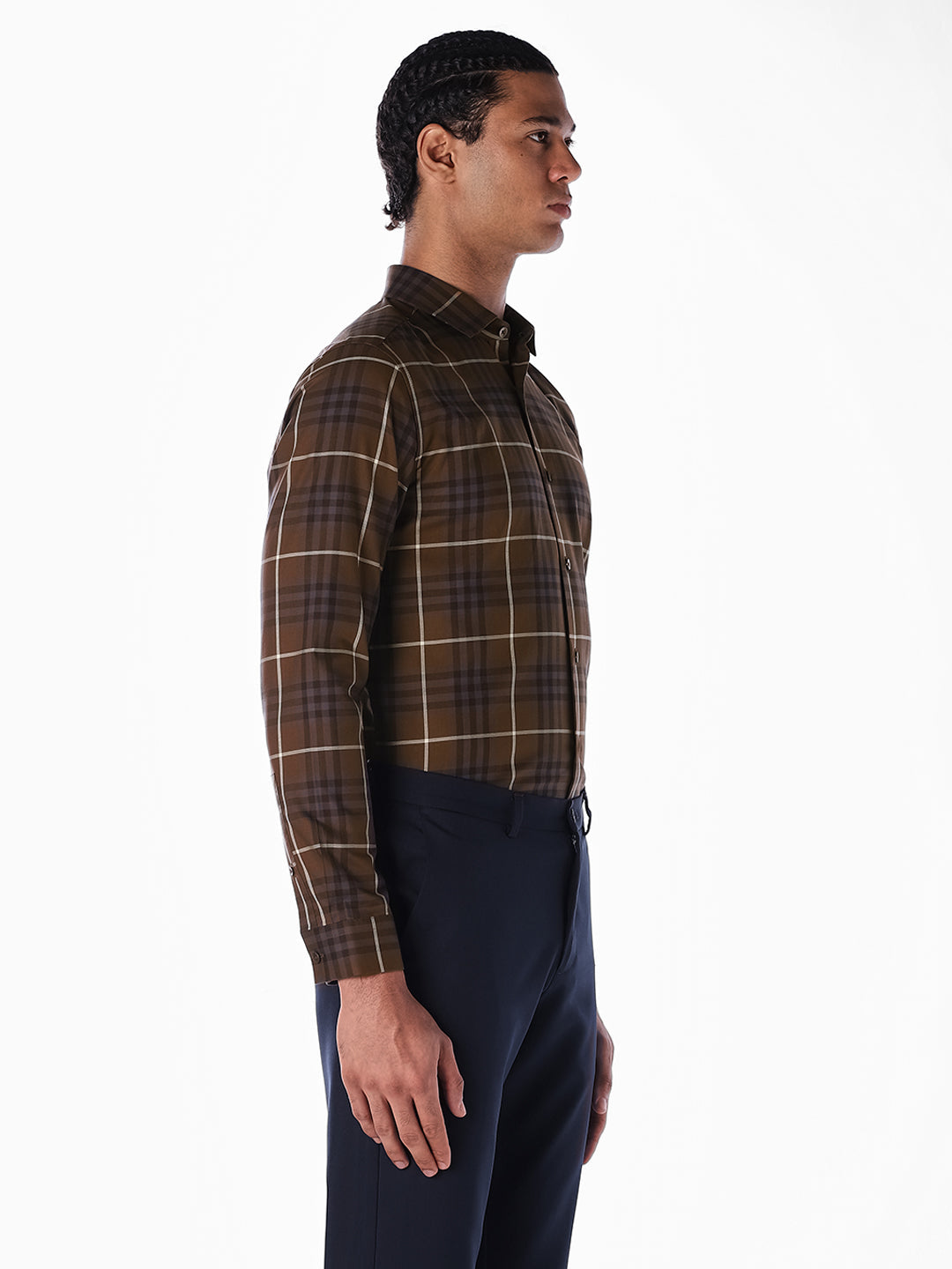 Brown Check Cotton Shirt