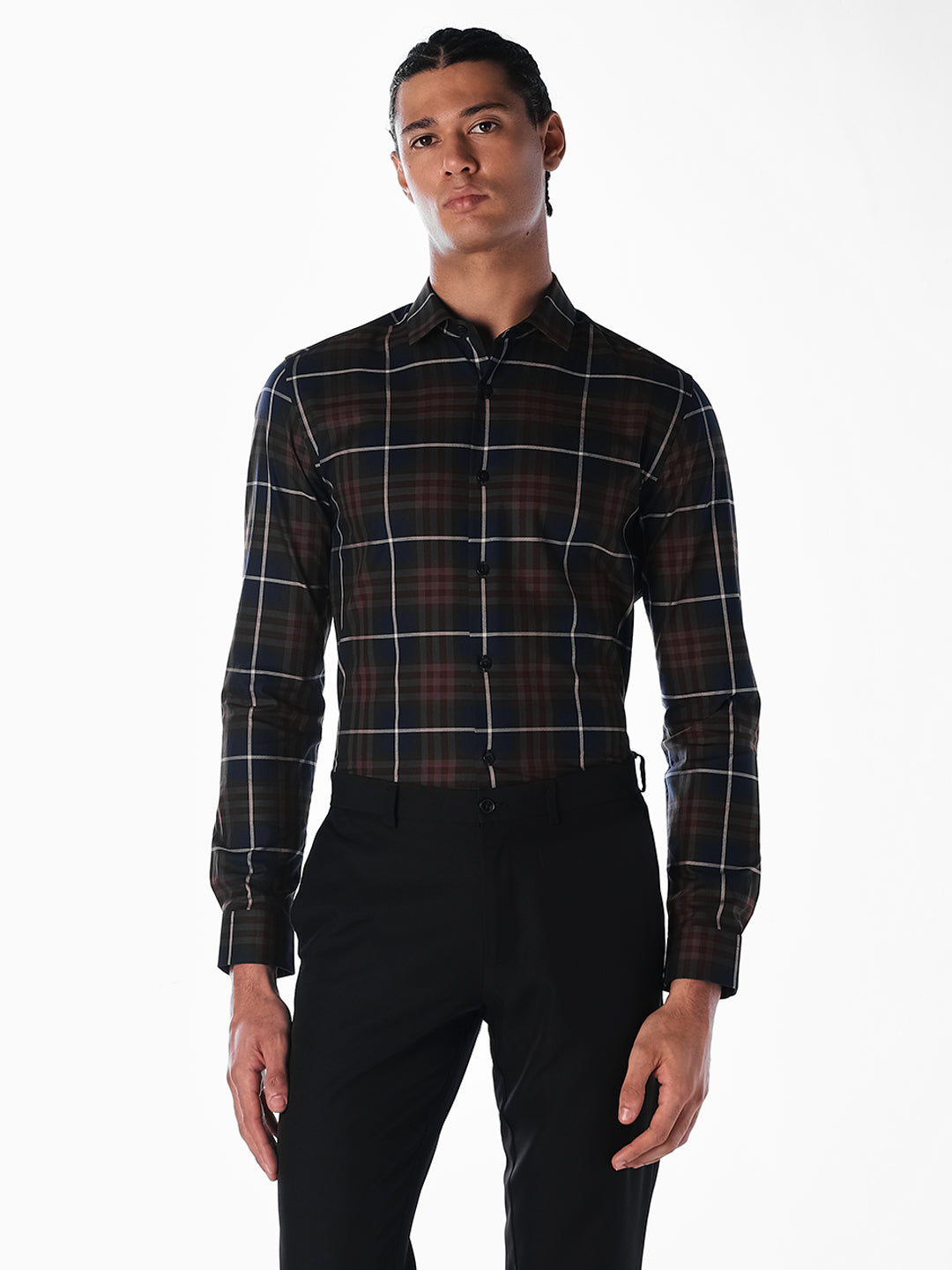 Dark Blue Check Cotton Shirt