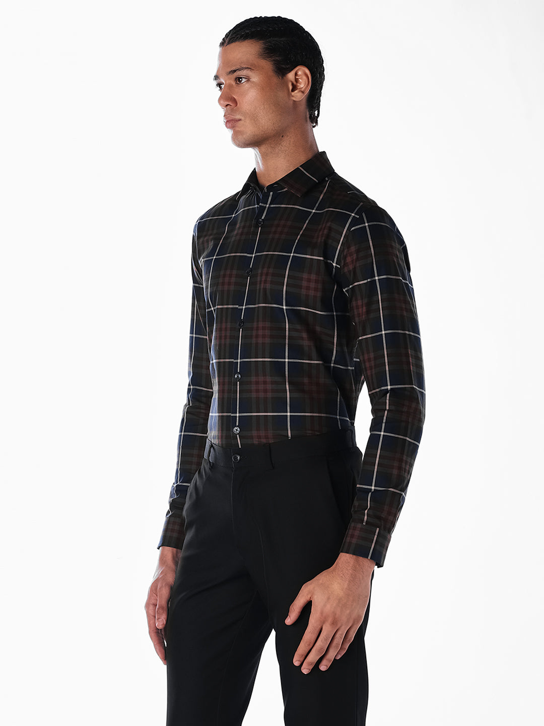 Dark Blue Check Cotton Shirt