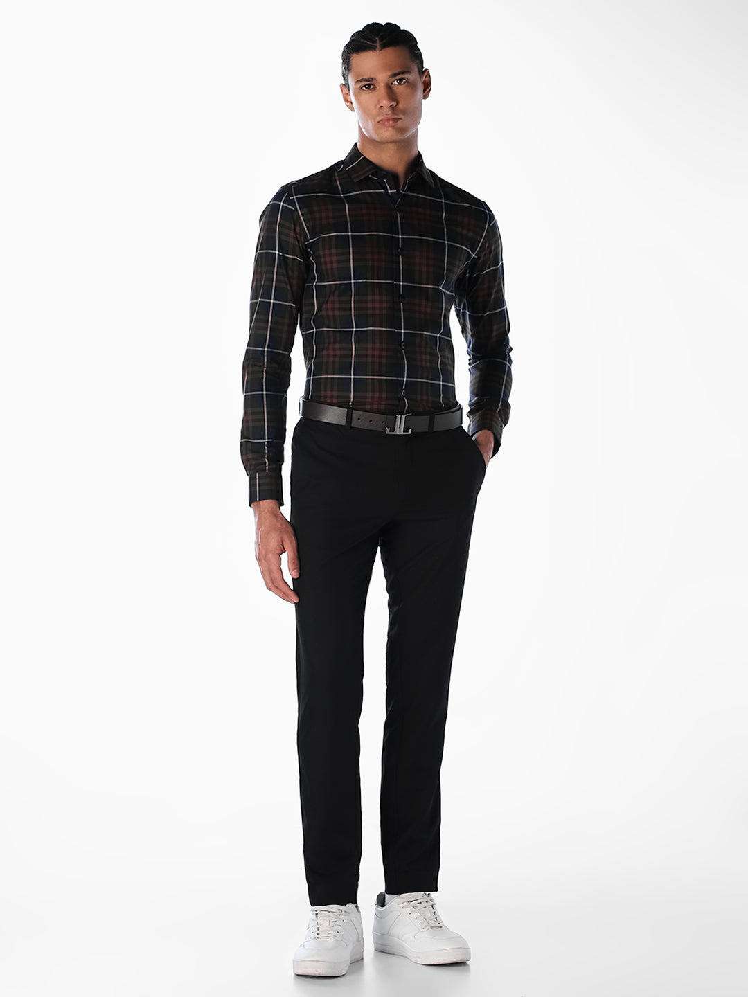 Dark Blue Check Cotton Shirt