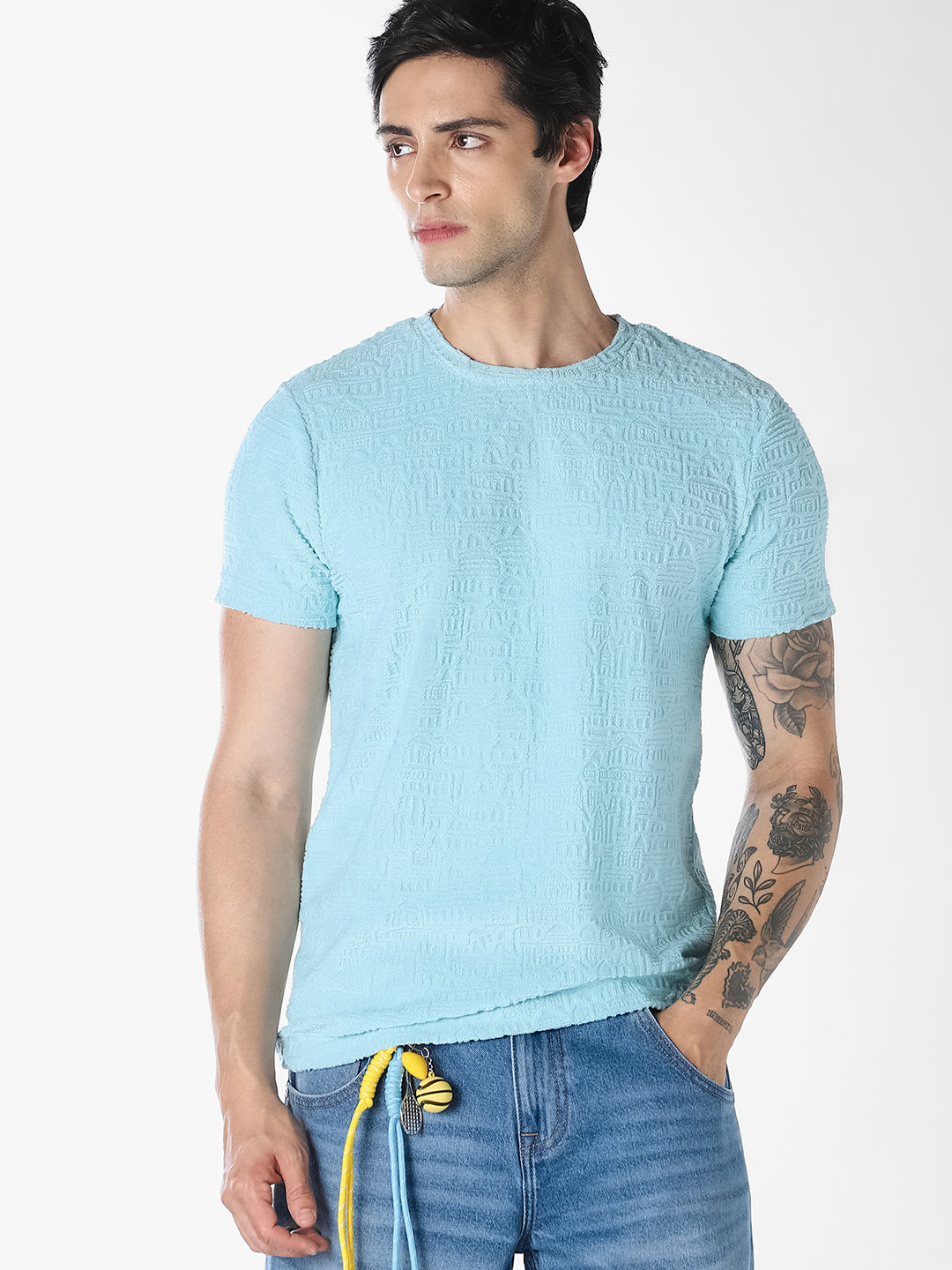Light Blue Textured Cotton T-shirt