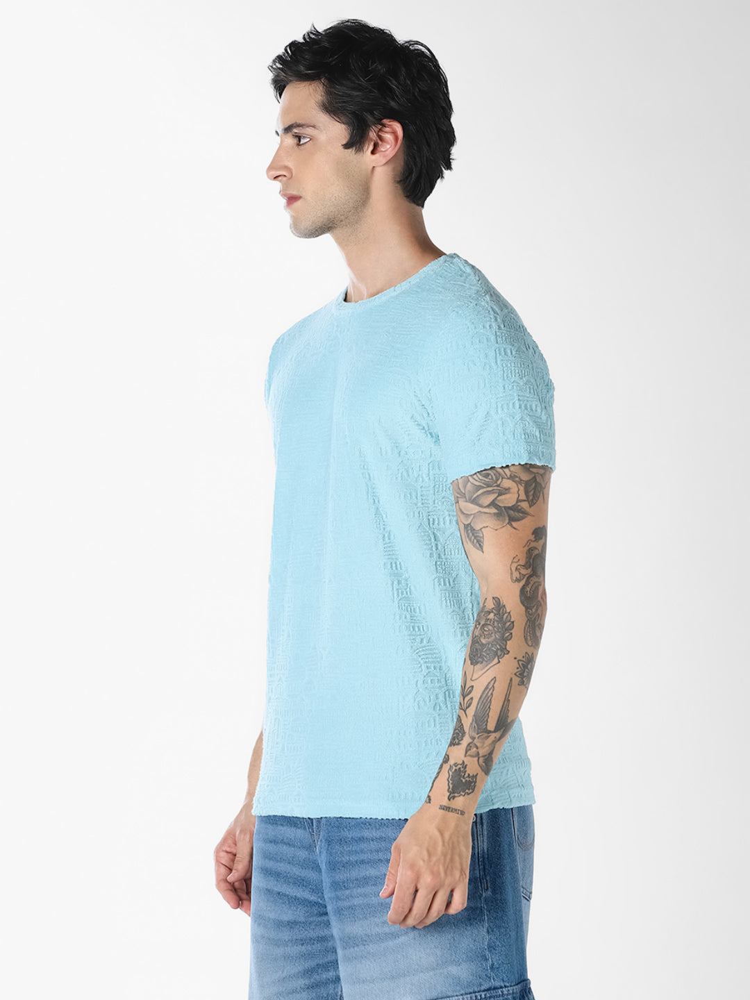 Light Blue Textured Cotton T-shirt