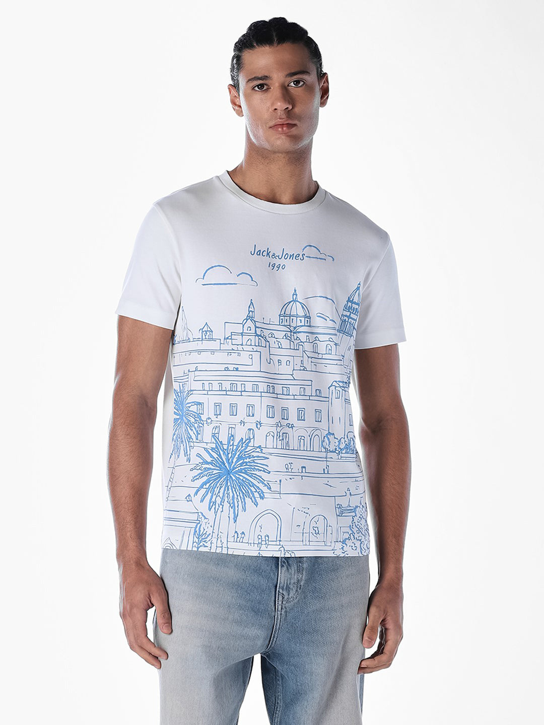 White Printed Cotton T-shirt