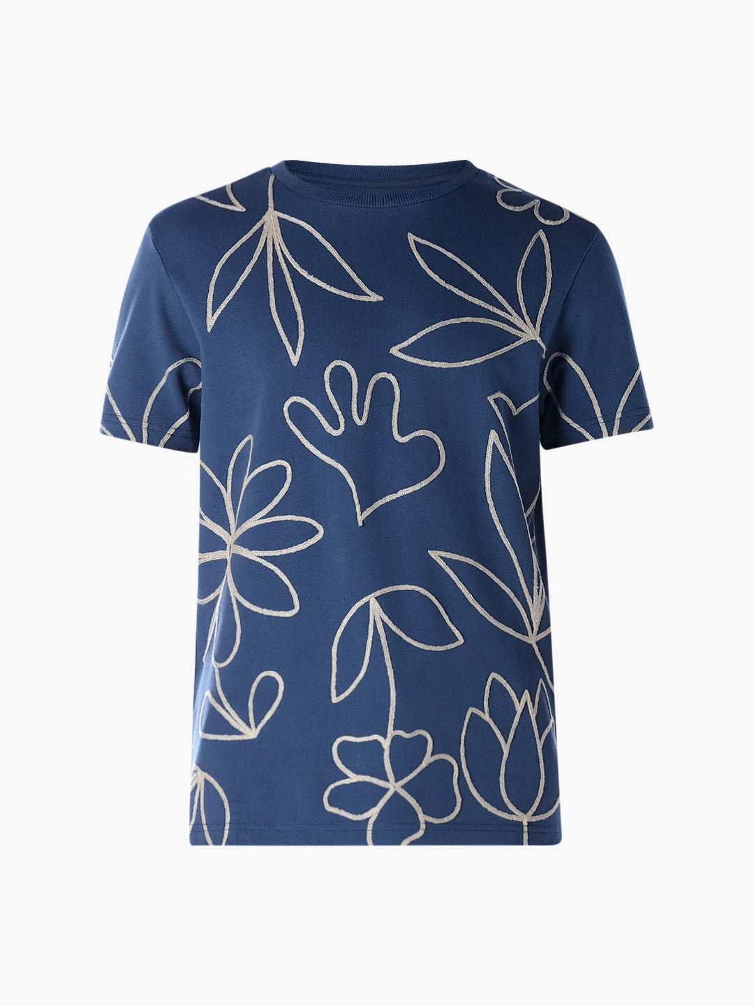Dark Blue Printed Cotton T-shirt