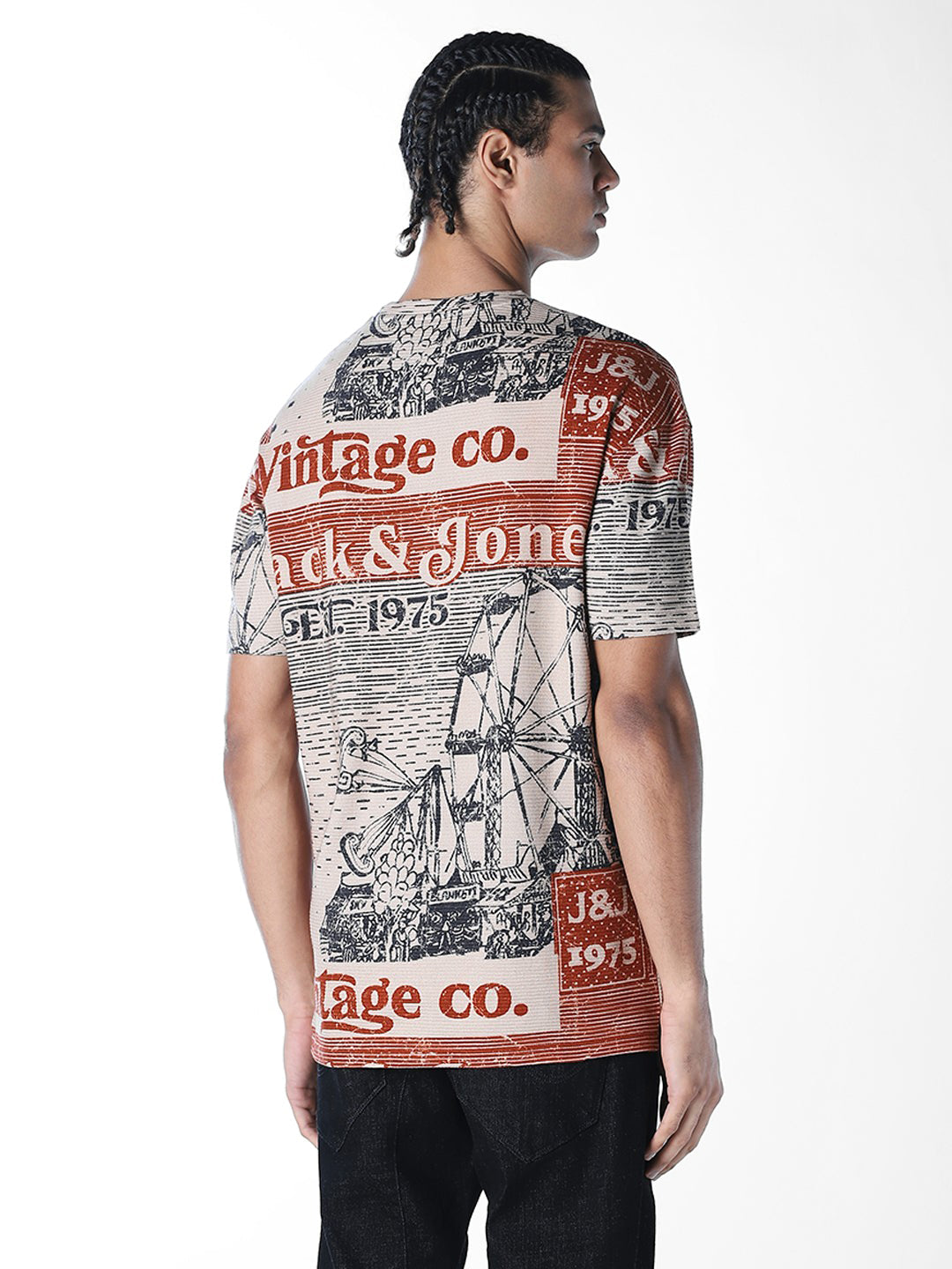 Beige Printed Cotton T-shirt