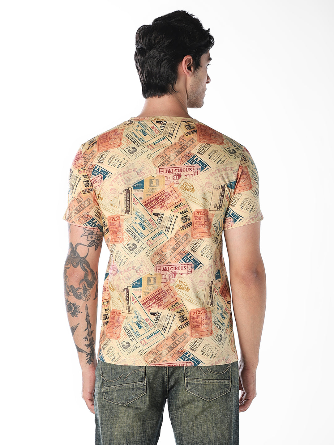 Vintage Ticket Print Cotton T-Shirt