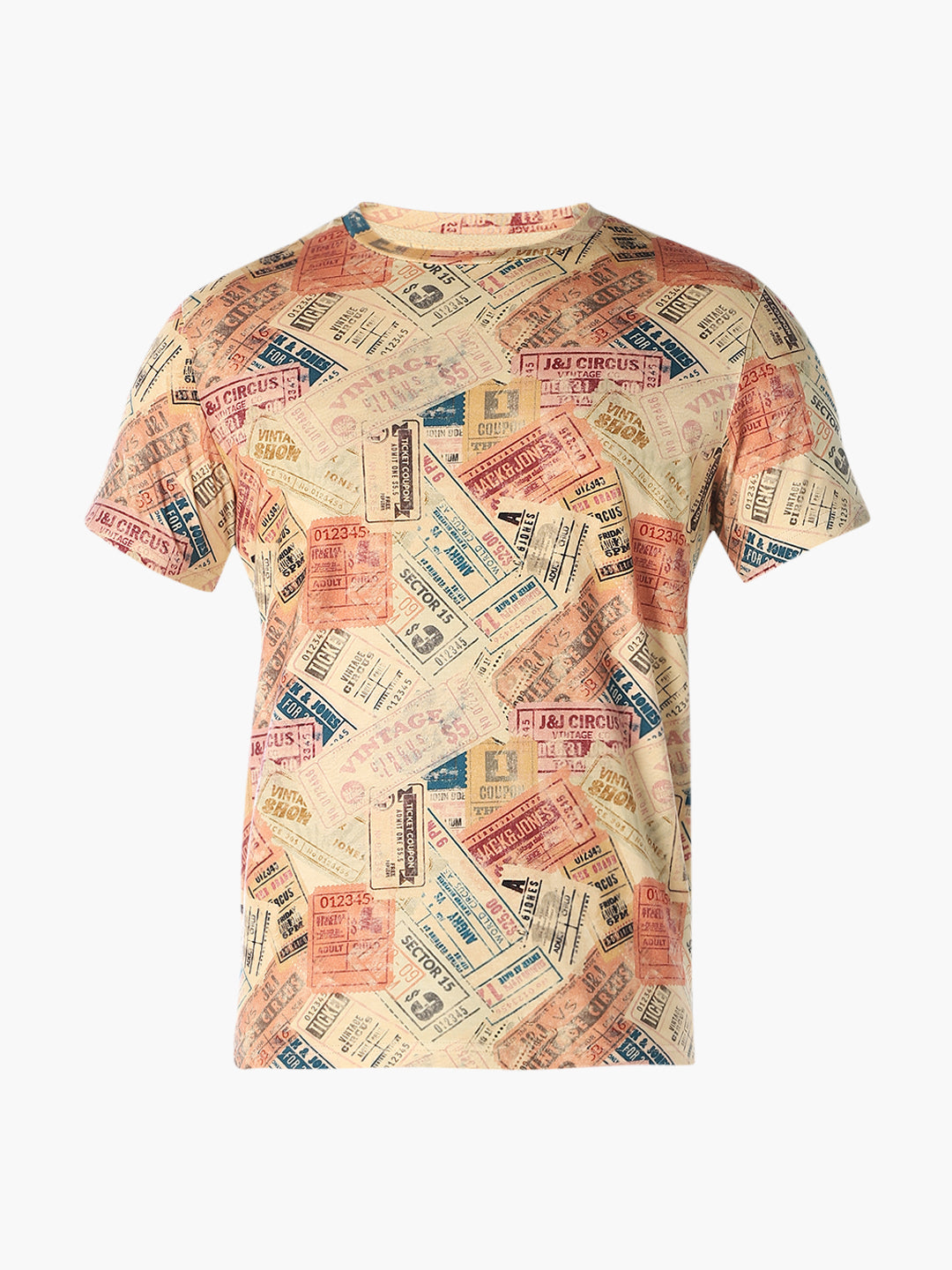 Vintage Ticket Print Cotton T-Shirt