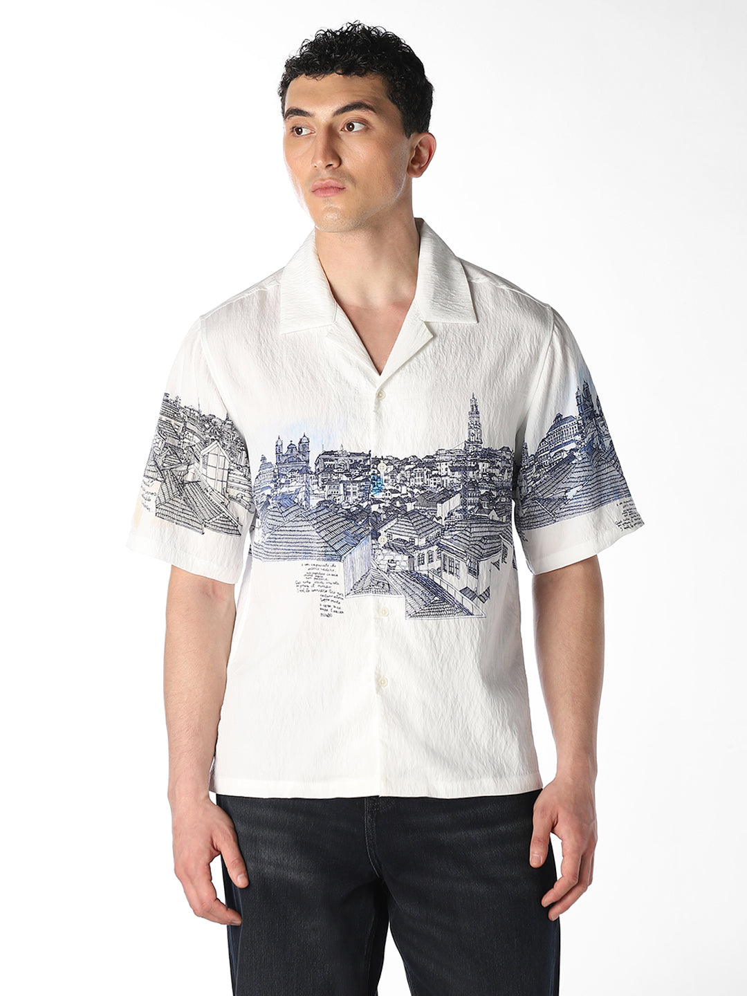White Printed Comfort Fit Shirt