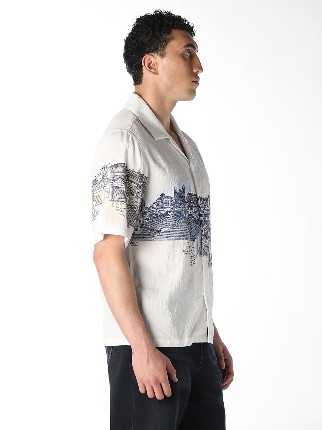 White Printed Comfort Fit Shirt