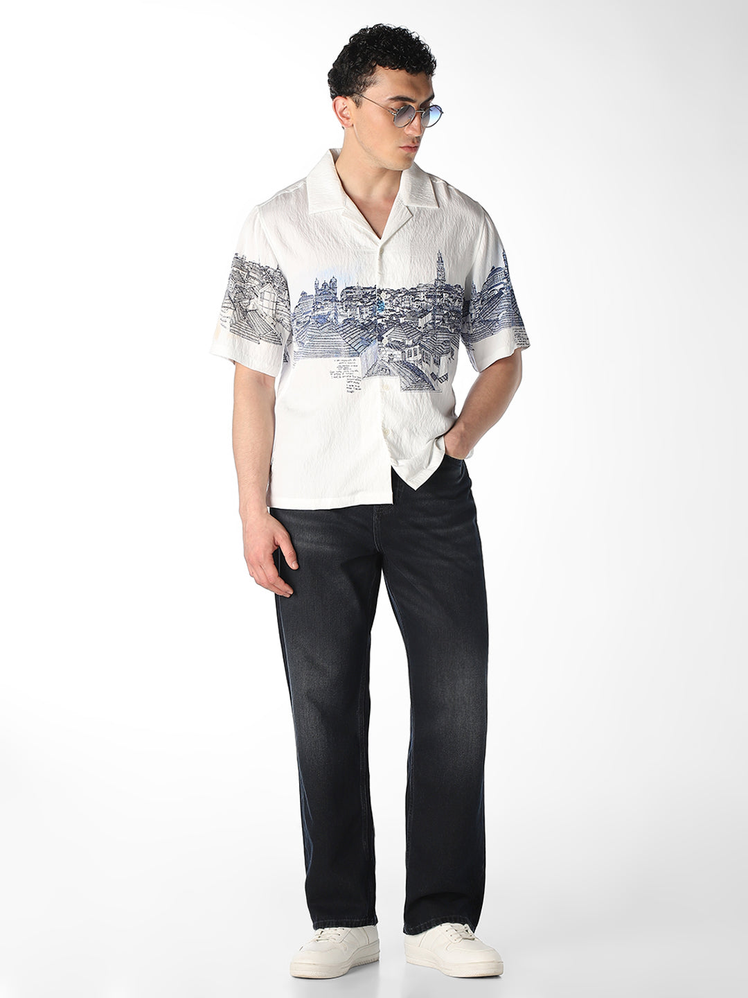 White Printed Comfort Fit Shirt