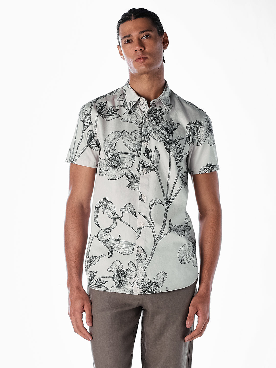 Floral Sketch Print Shirt - Off-White