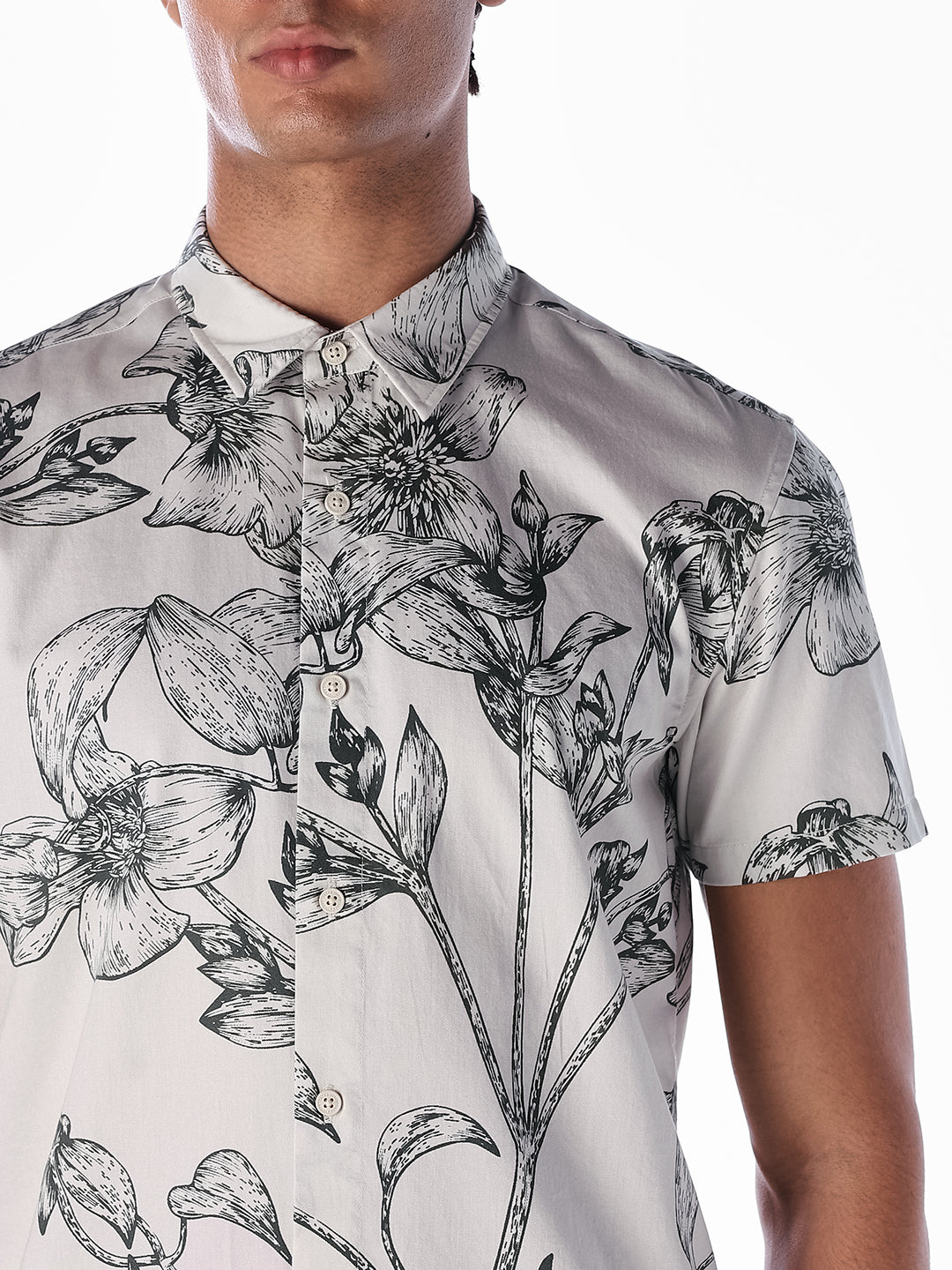 Floral Sketch Print Shirt - Off-White