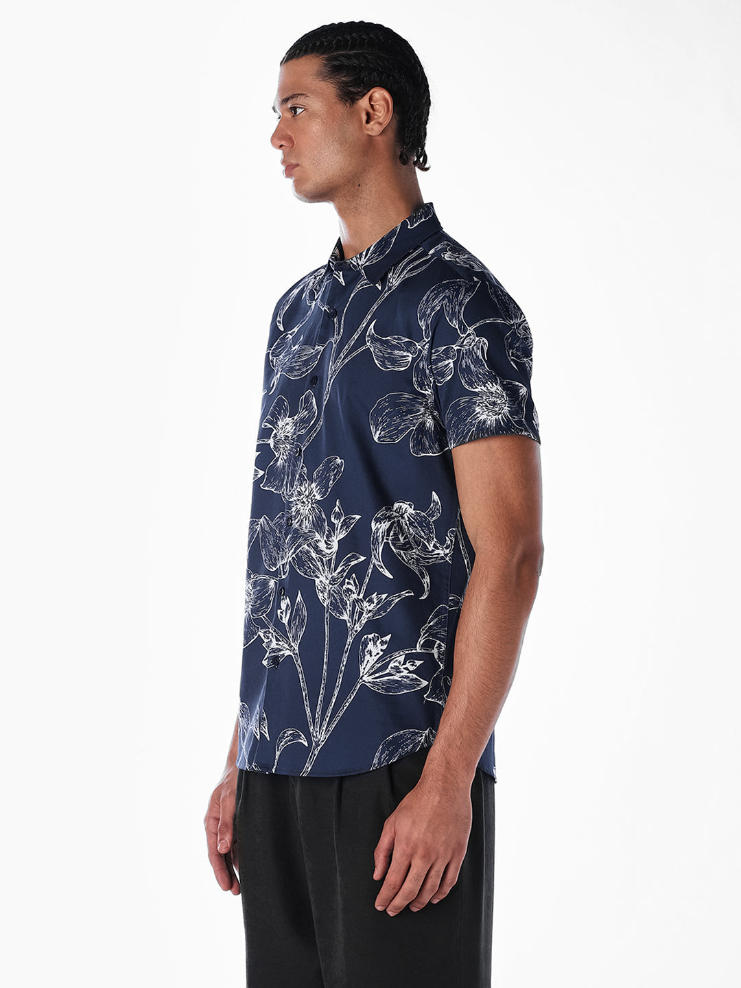 Floral Sketch Print Shirt - Blue