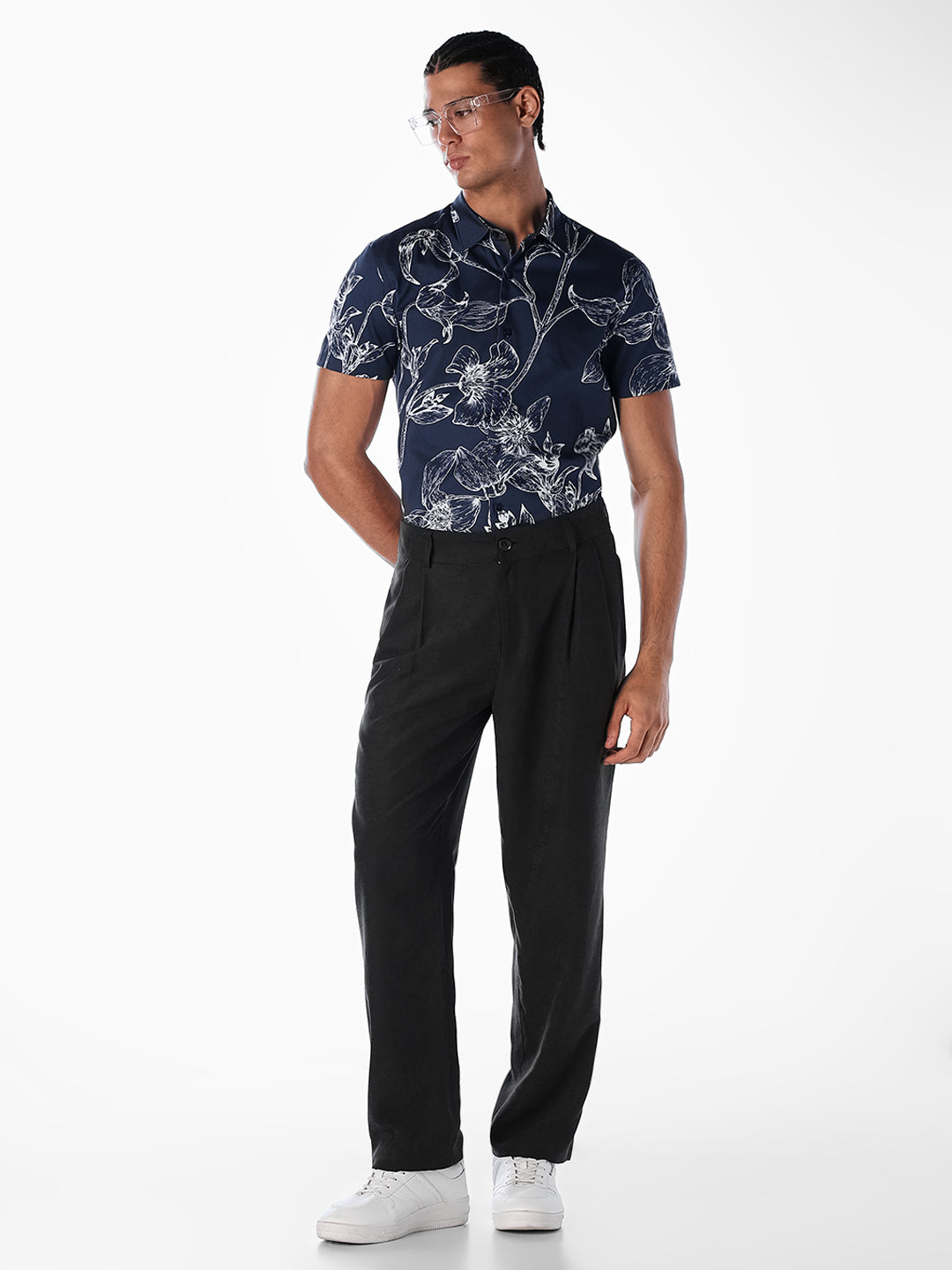 Floral Sketch Print Shirt - Blue