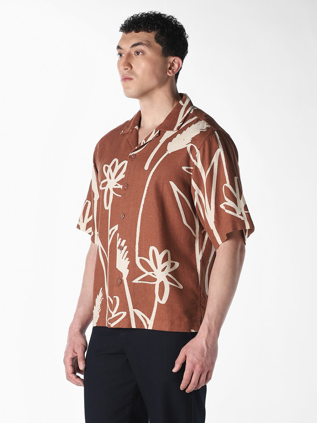 Brown Linen Blend Oversized Shirt