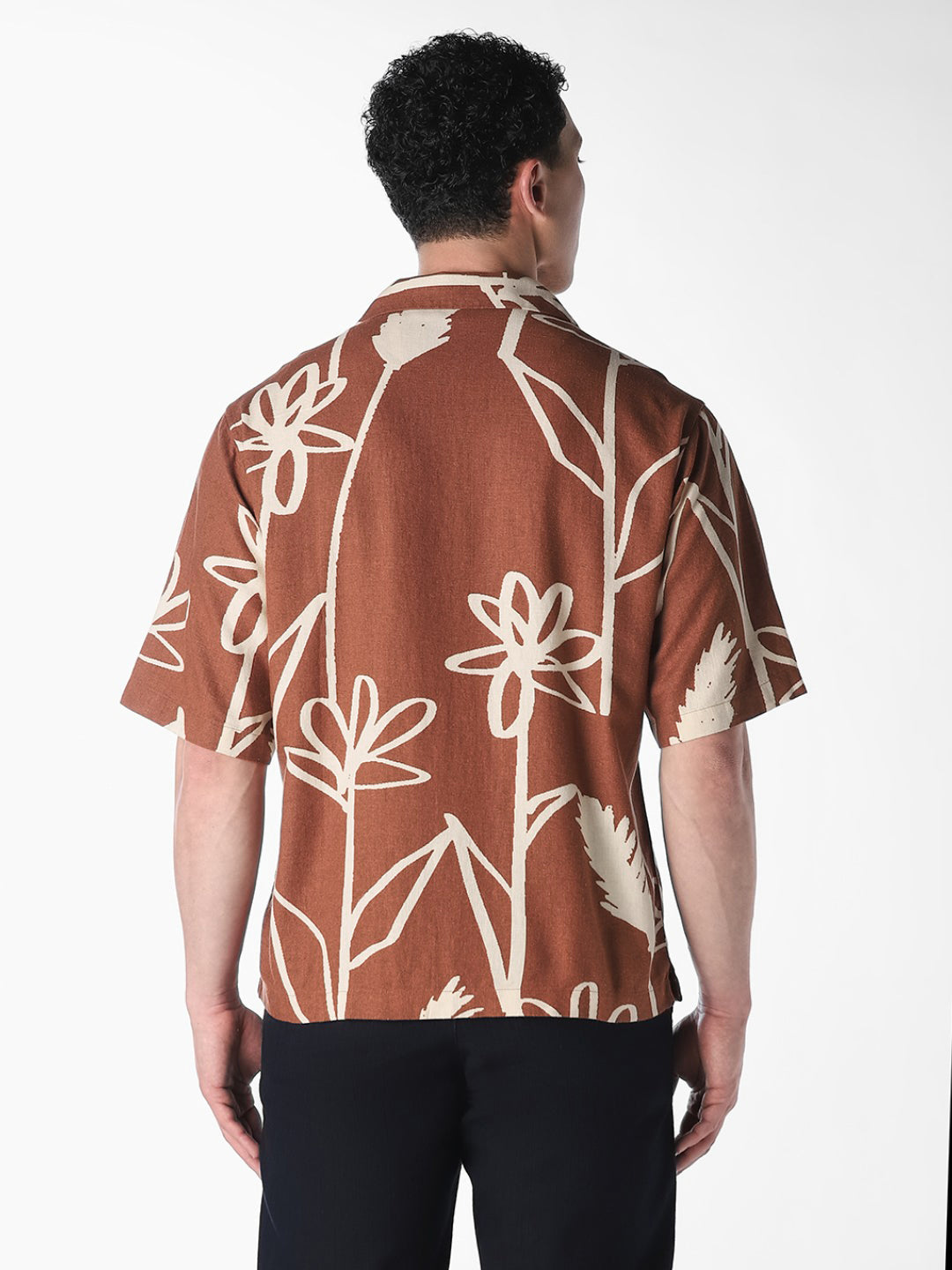 Brown Linen Blend Oversized Shirt