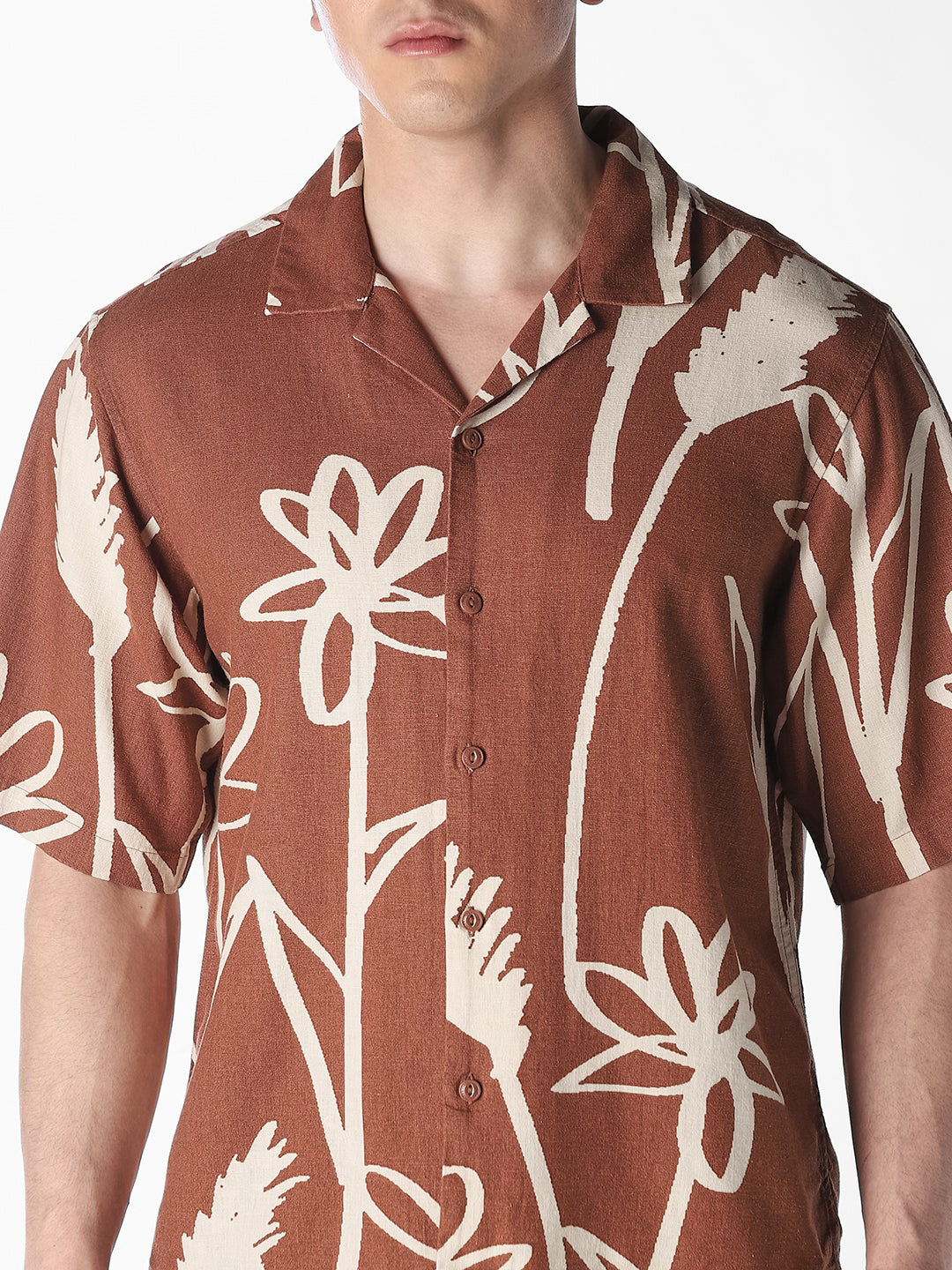 Brown Linen Blend Oversized Shirt