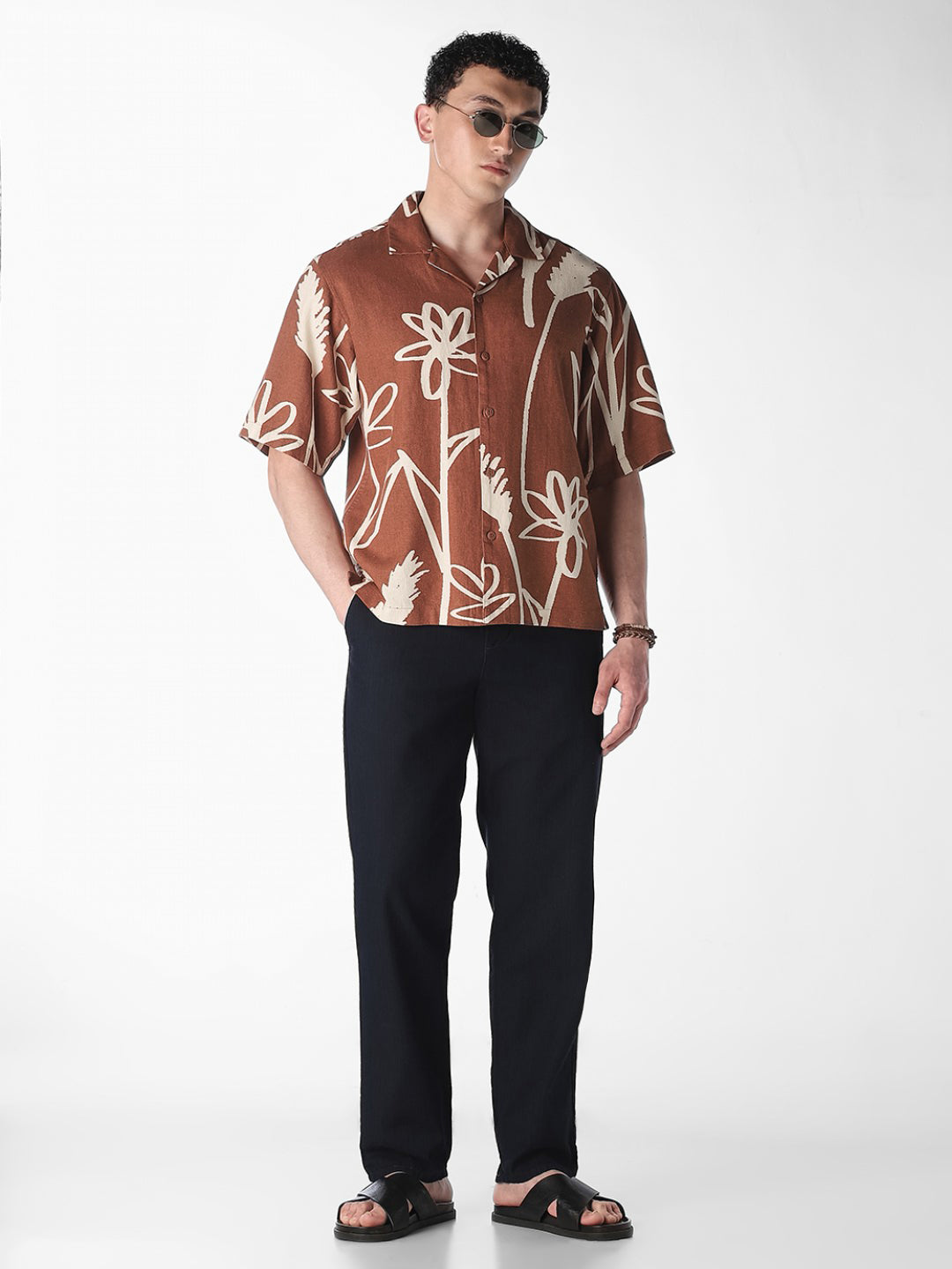 Brown Linen Blend Oversized Shirt