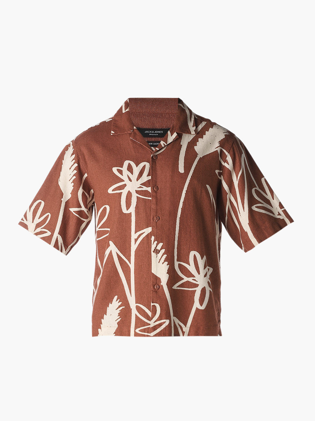Brown Linen Blend Oversized Shirt