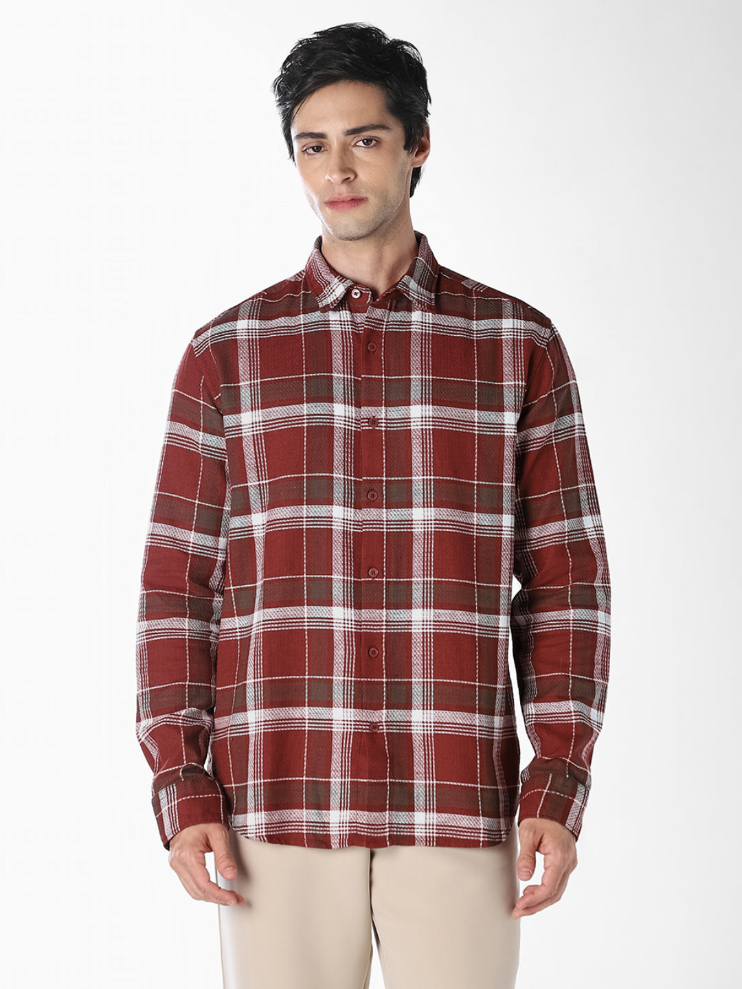 Brown Check Cotton Shirt