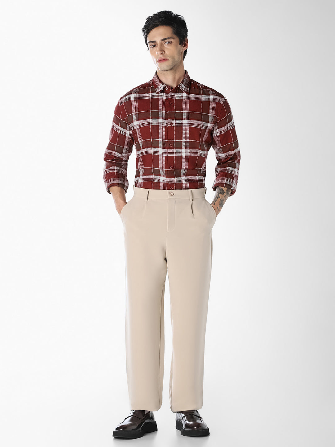 Brown Check Cotton Shirt