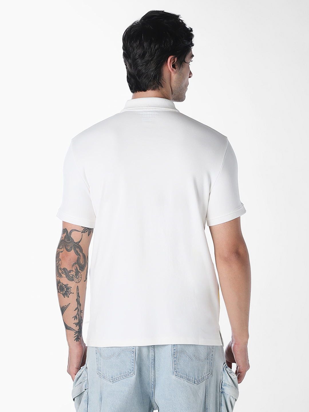 Colourblocked Printed Cotton Polo
