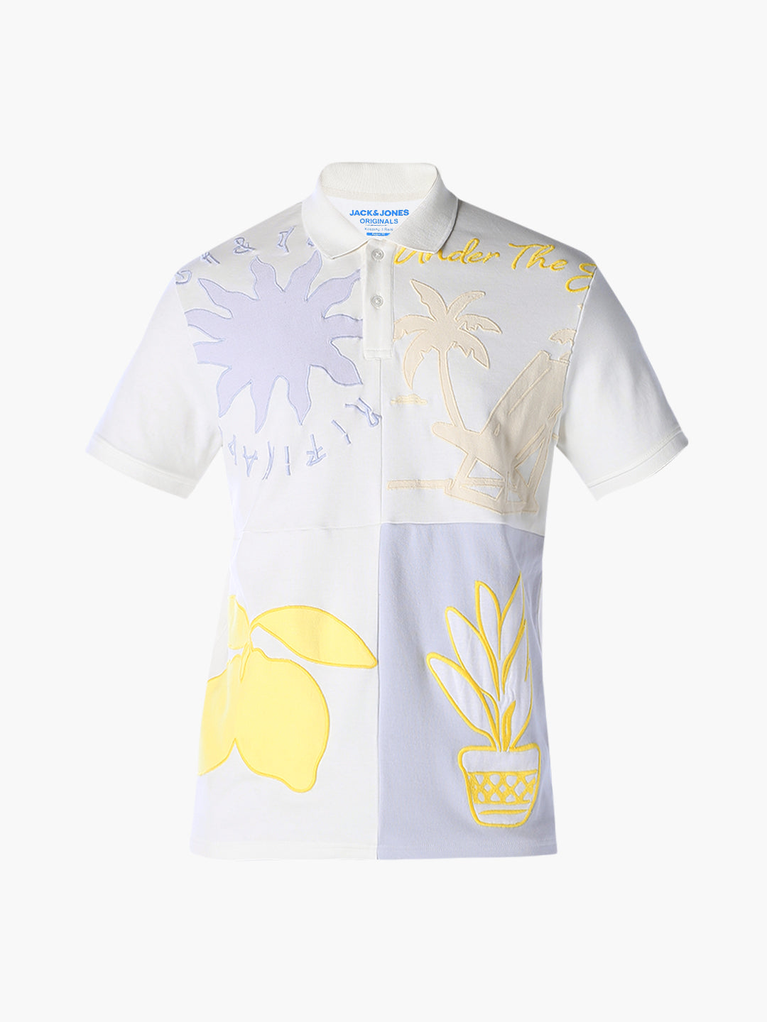 Colourblocked Printed Cotton Polo