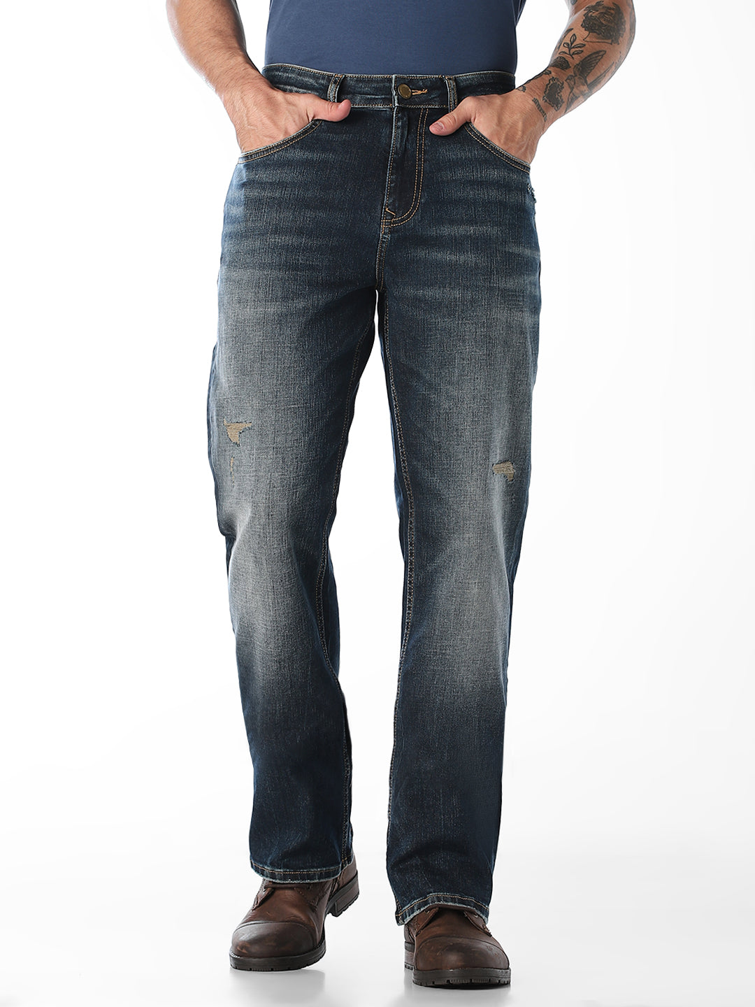 Mildly Distressed Cliff Bootcut Jeans