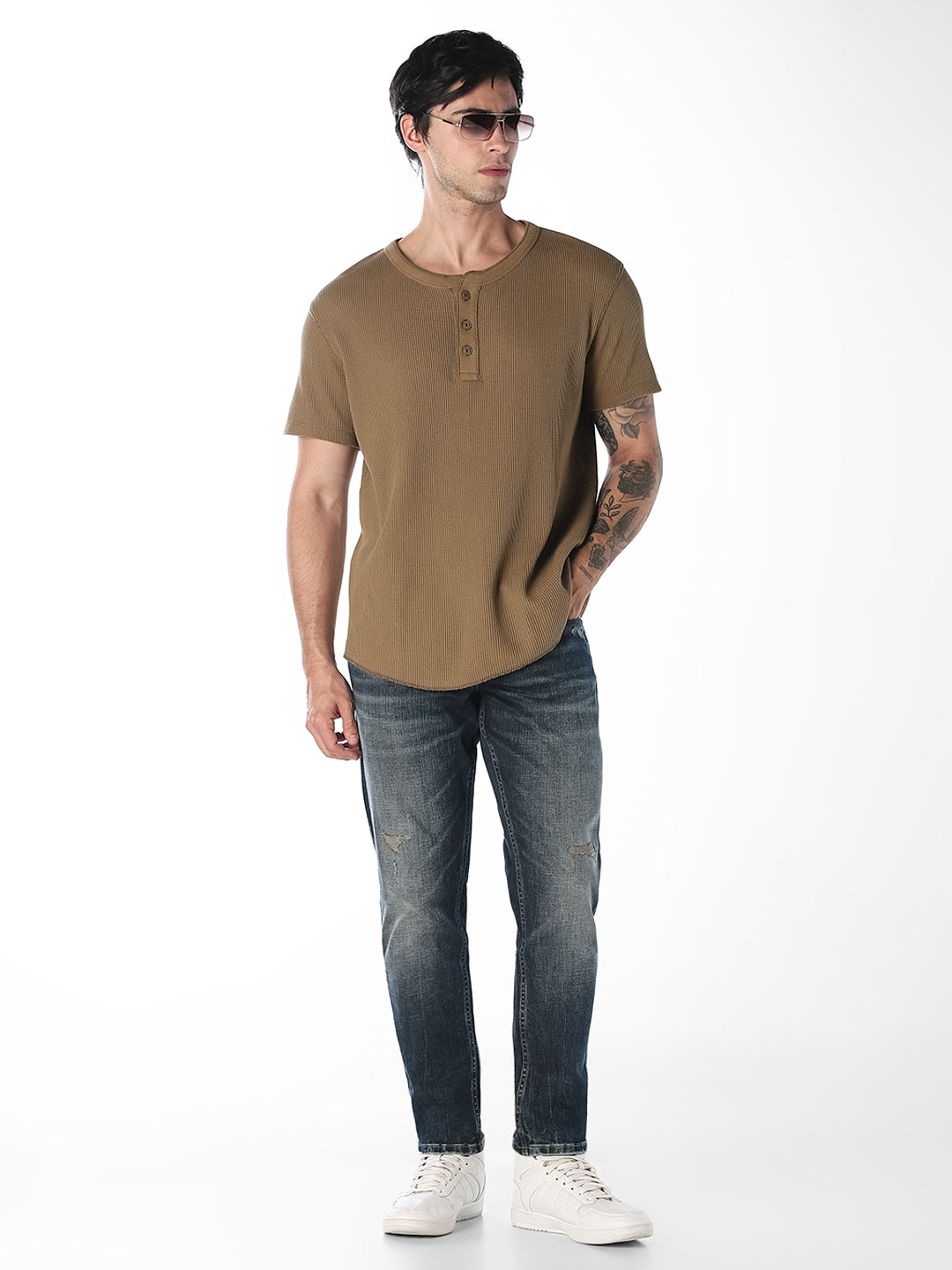 Dark Blue Cropped Brak Slim Fit Jeans