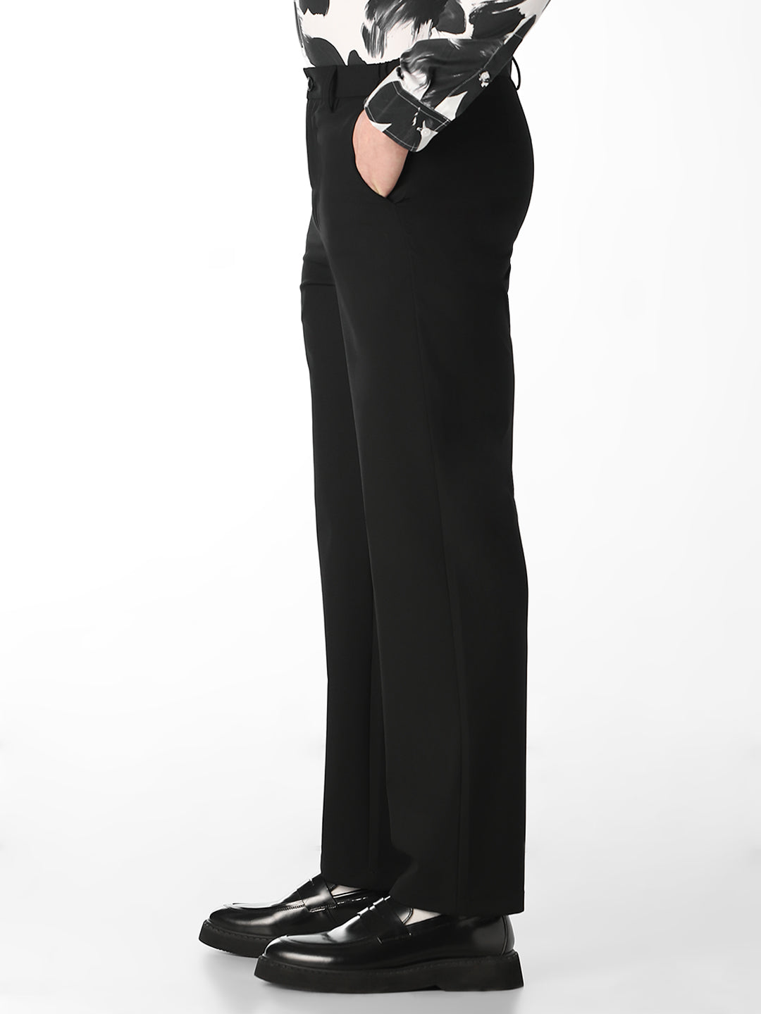 Black Cotton Blend Regular Fit Pants