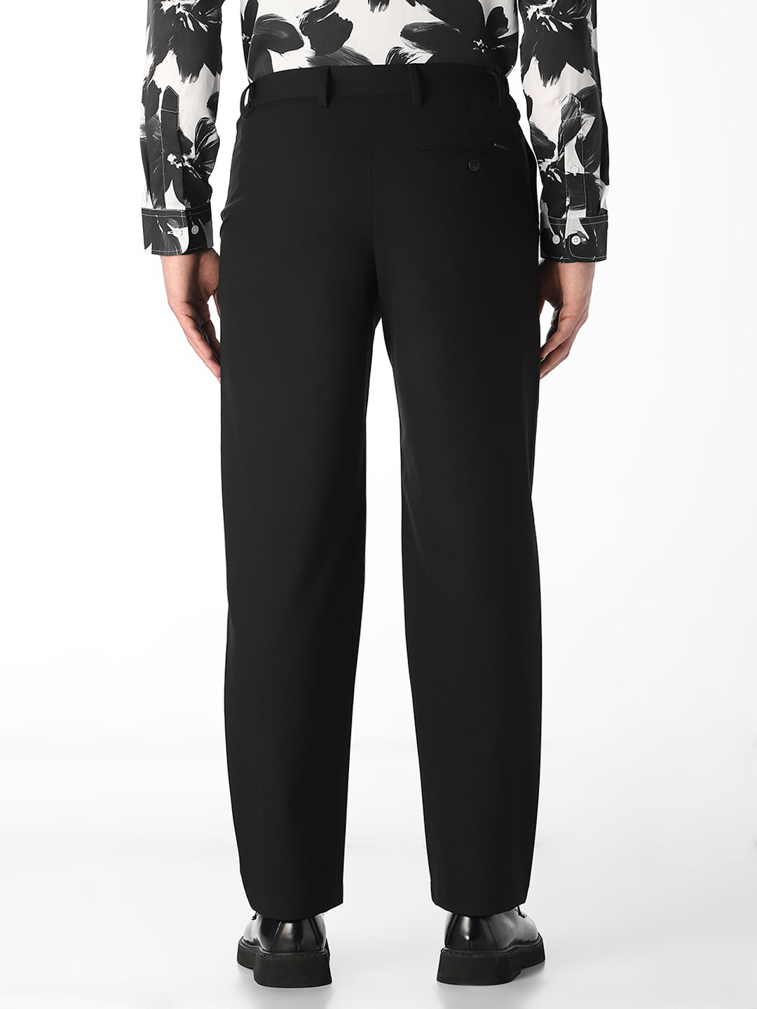 Black Cotton Blend Regular Fit Pants