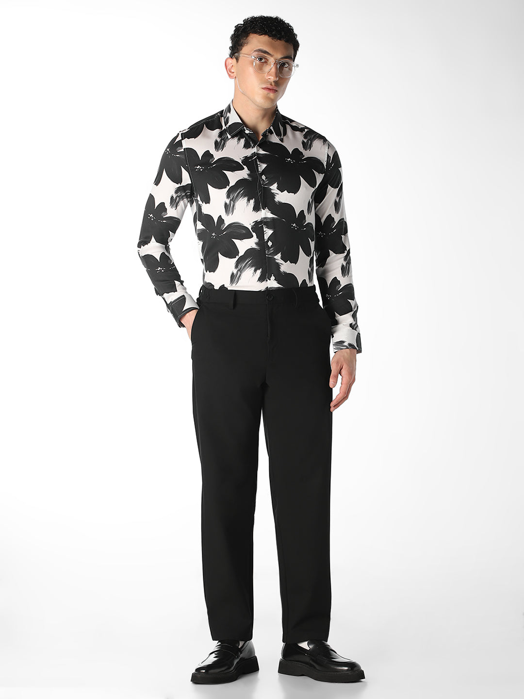 Black Cotton Blend Regular Fit Pants