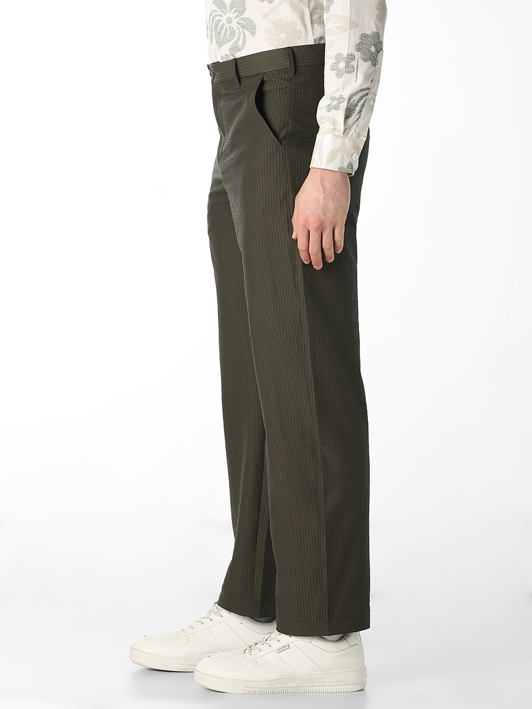 Olive Pinstripe Regular Fit Pants