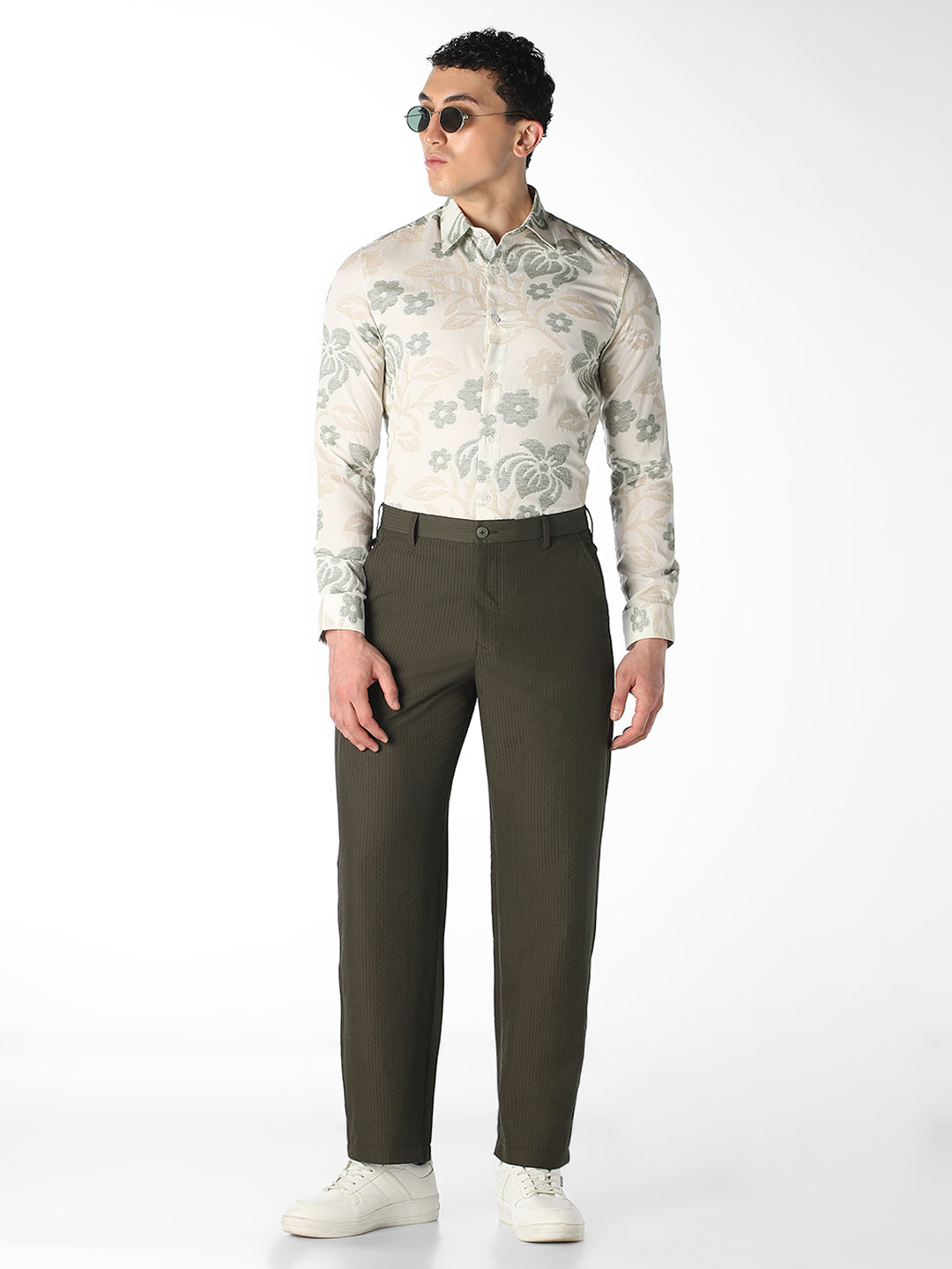 Olive Pinstripe Regular Fit Pants