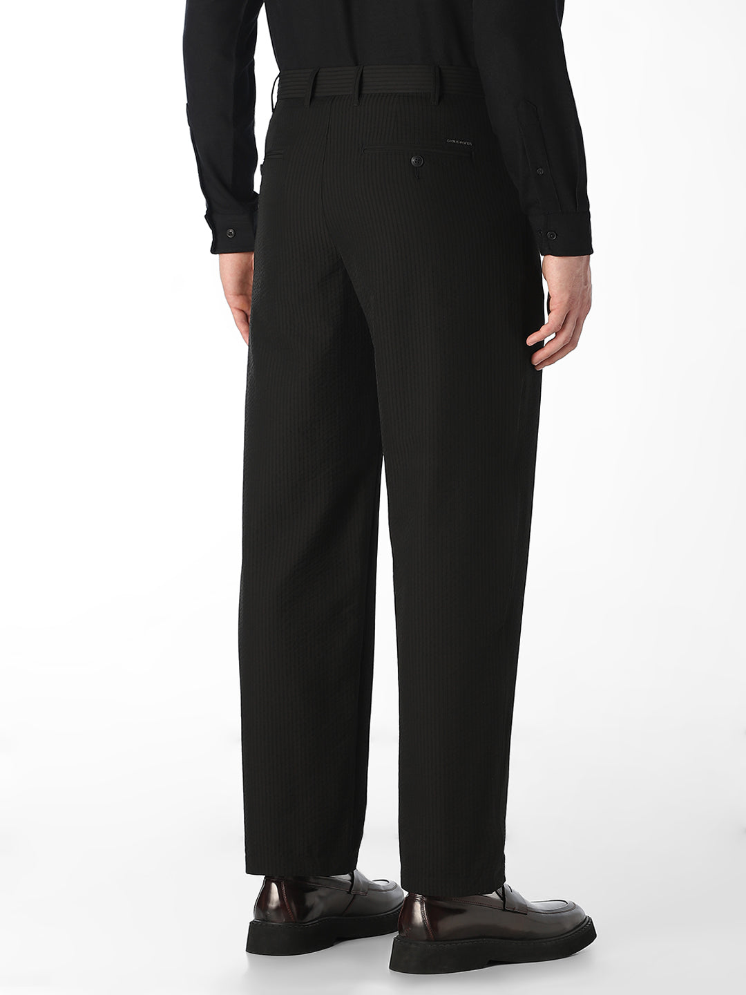 Black Pinstripe Regular Fit Pants