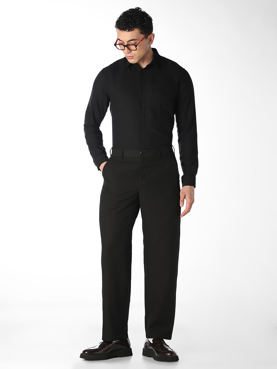 Black Pinstripe Regular Fit Pants