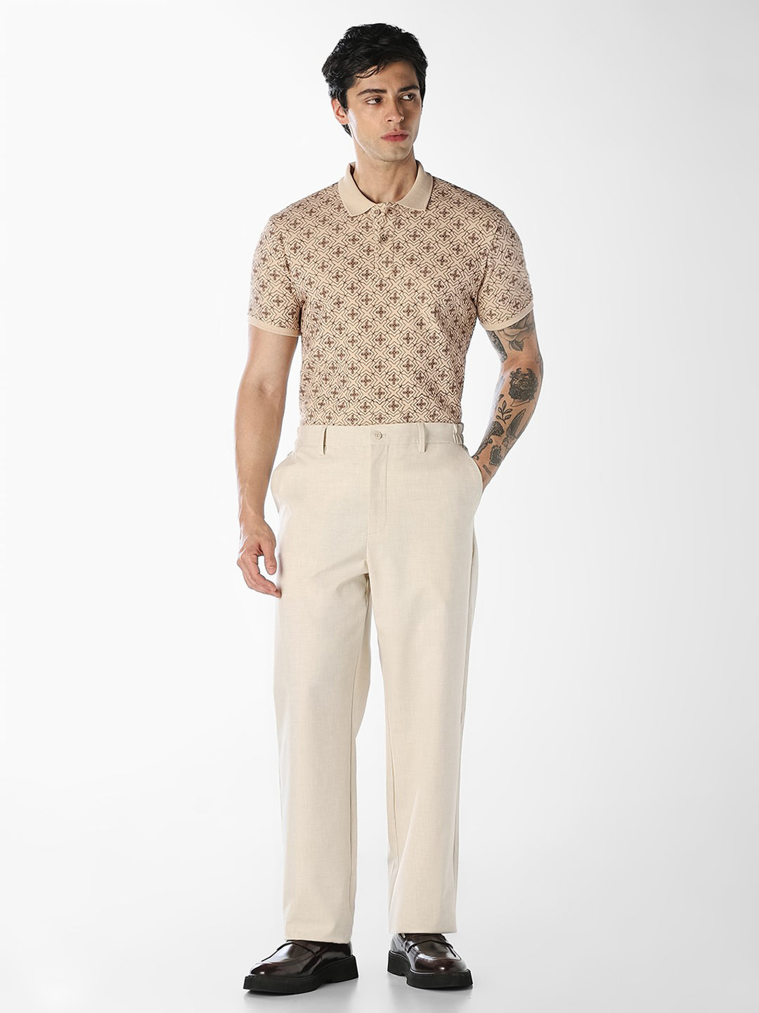 Brown Embroidered Cotton Polo