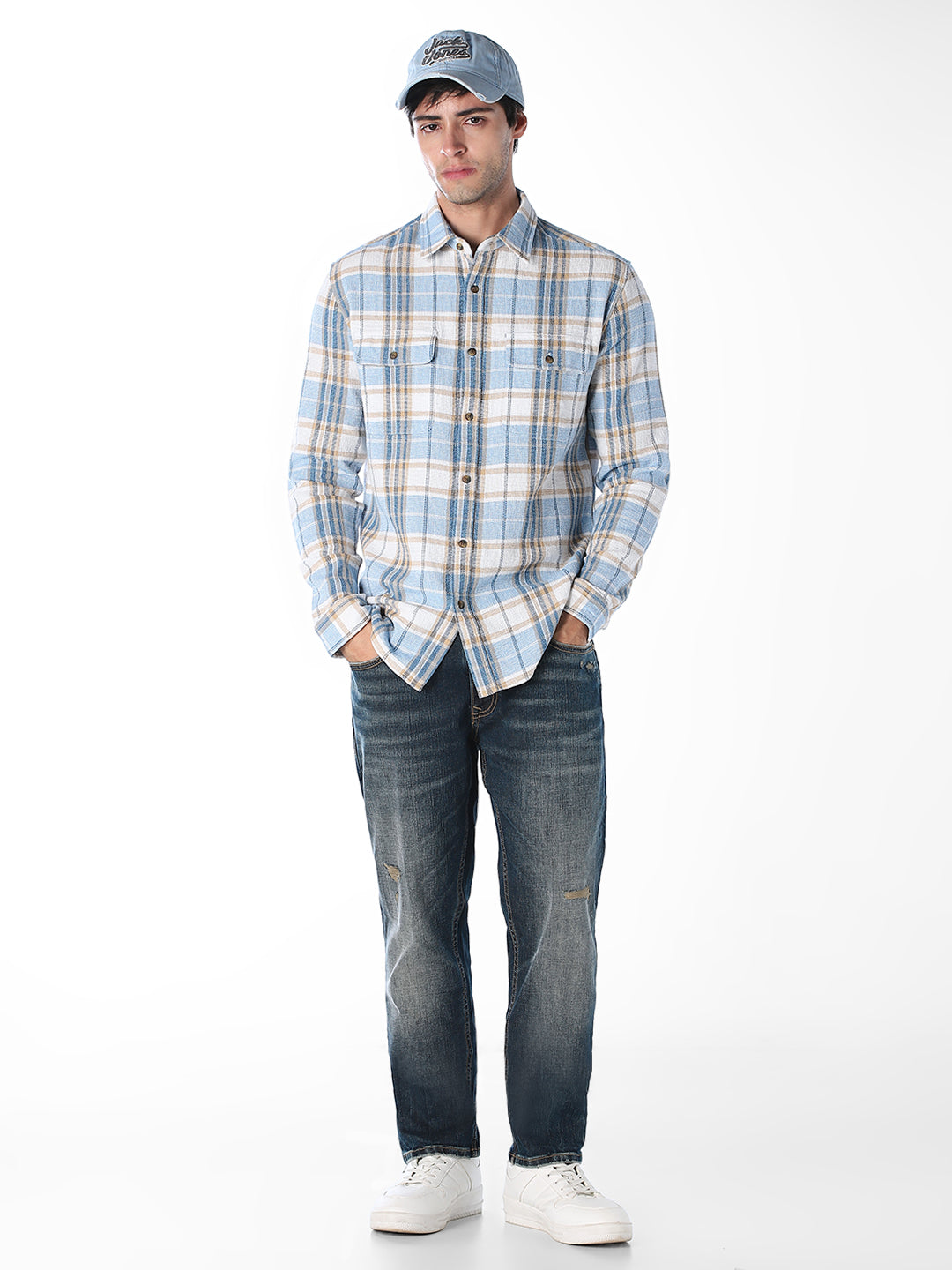 Dark Blue Distressed Cropped Anti Fit Jeans