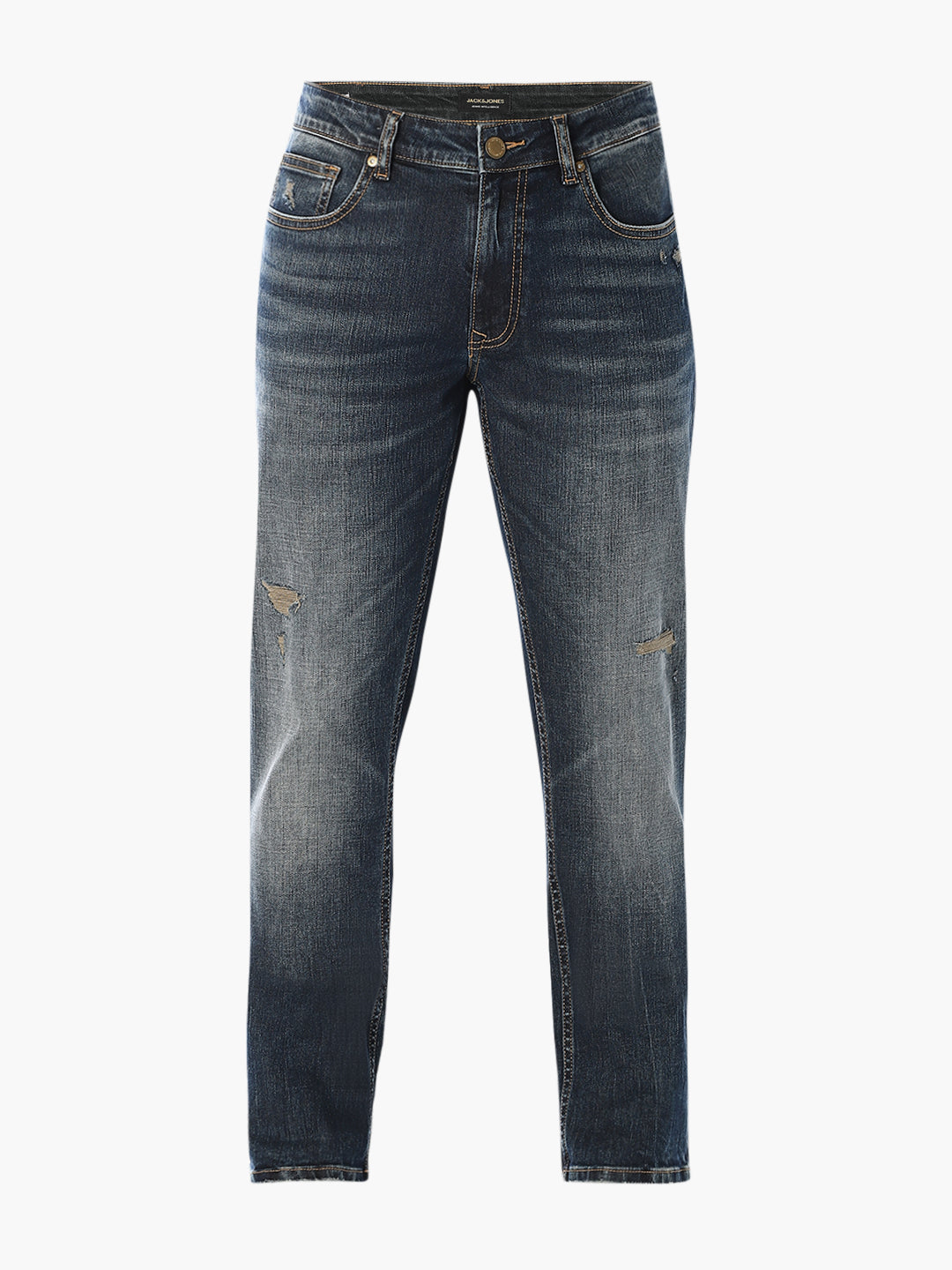 Dark Blue Distressed Cropped Anti Fit Jeans