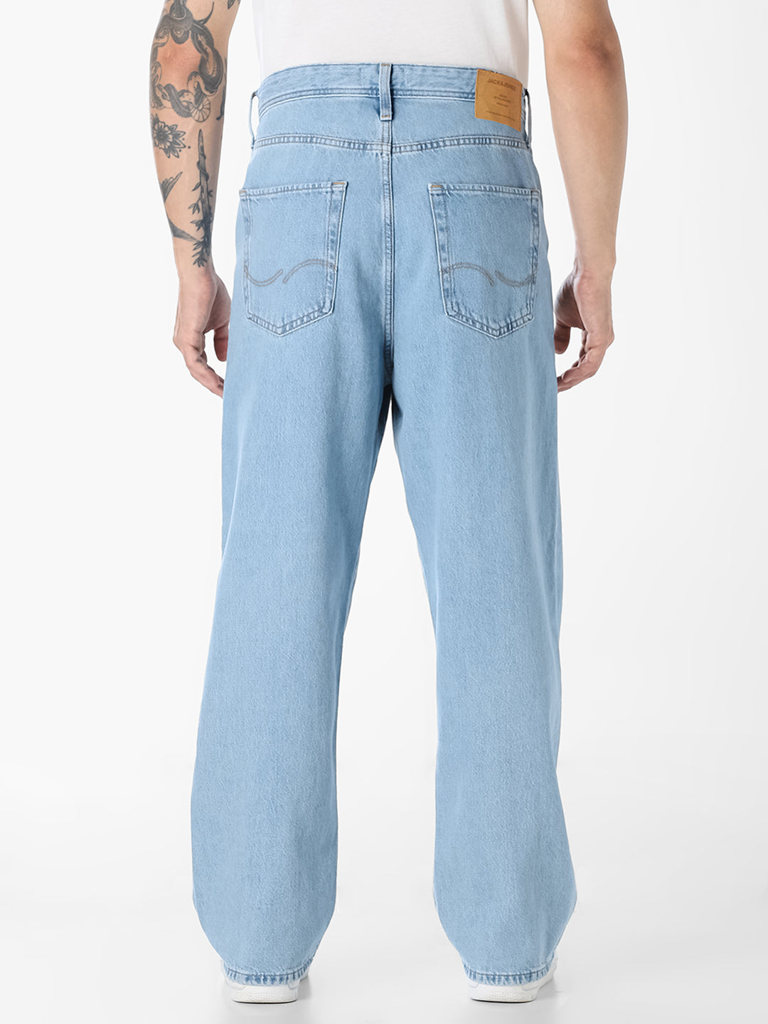 Men's Light Blue Loose Fit Low Rise Jeans With Button Fly