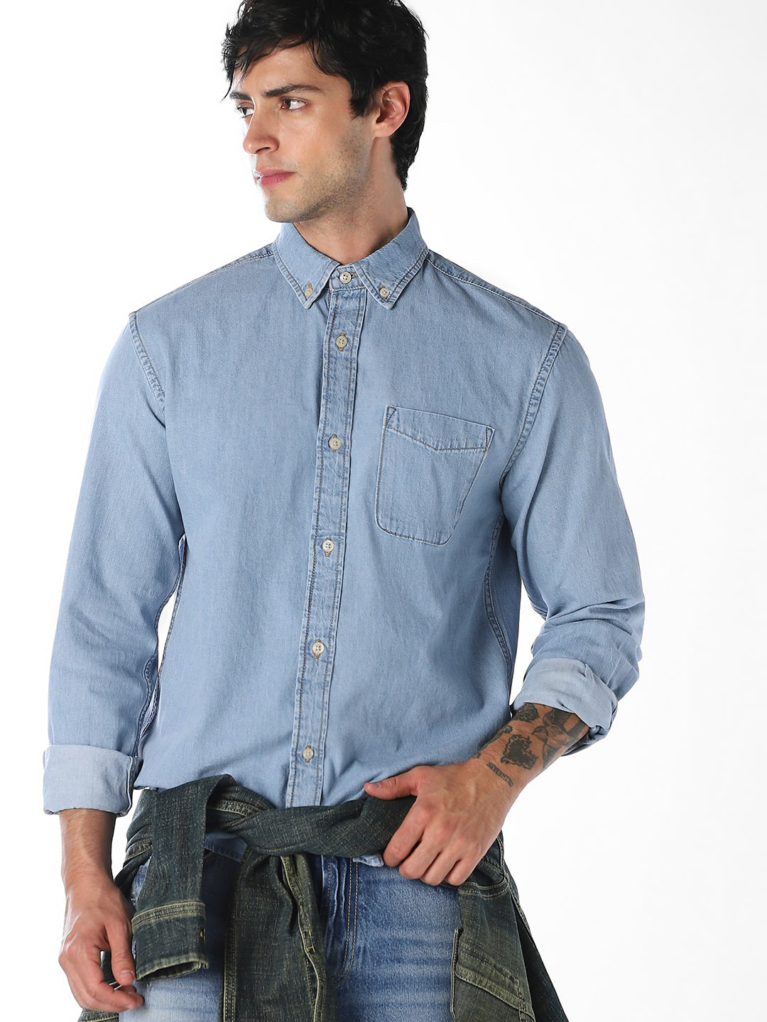 Contrast Stitch Denim Shirt