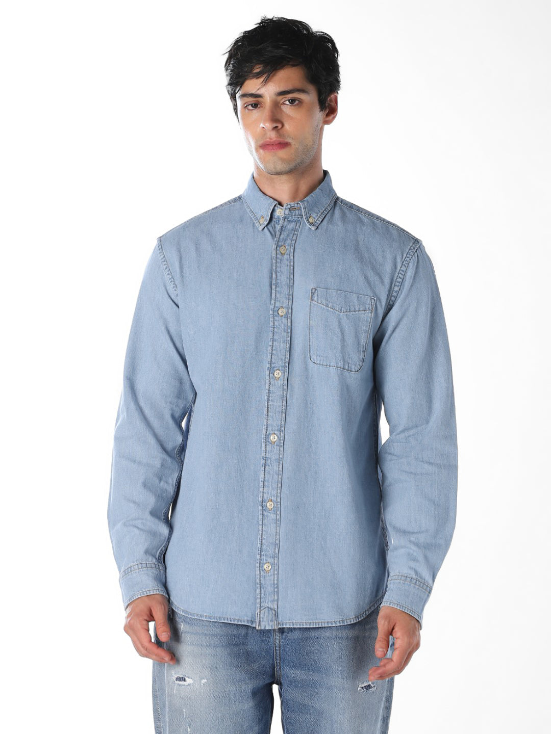 Contrast Stitch Denim Shirt