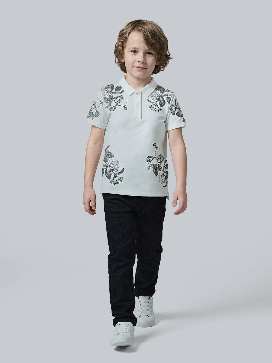Boys Floral Print Cotton Polo
