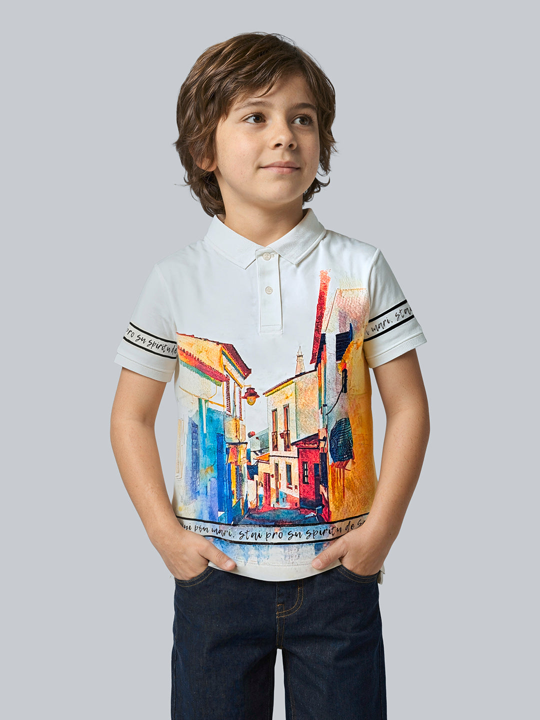 Boys Graphic Print Cotton Polo