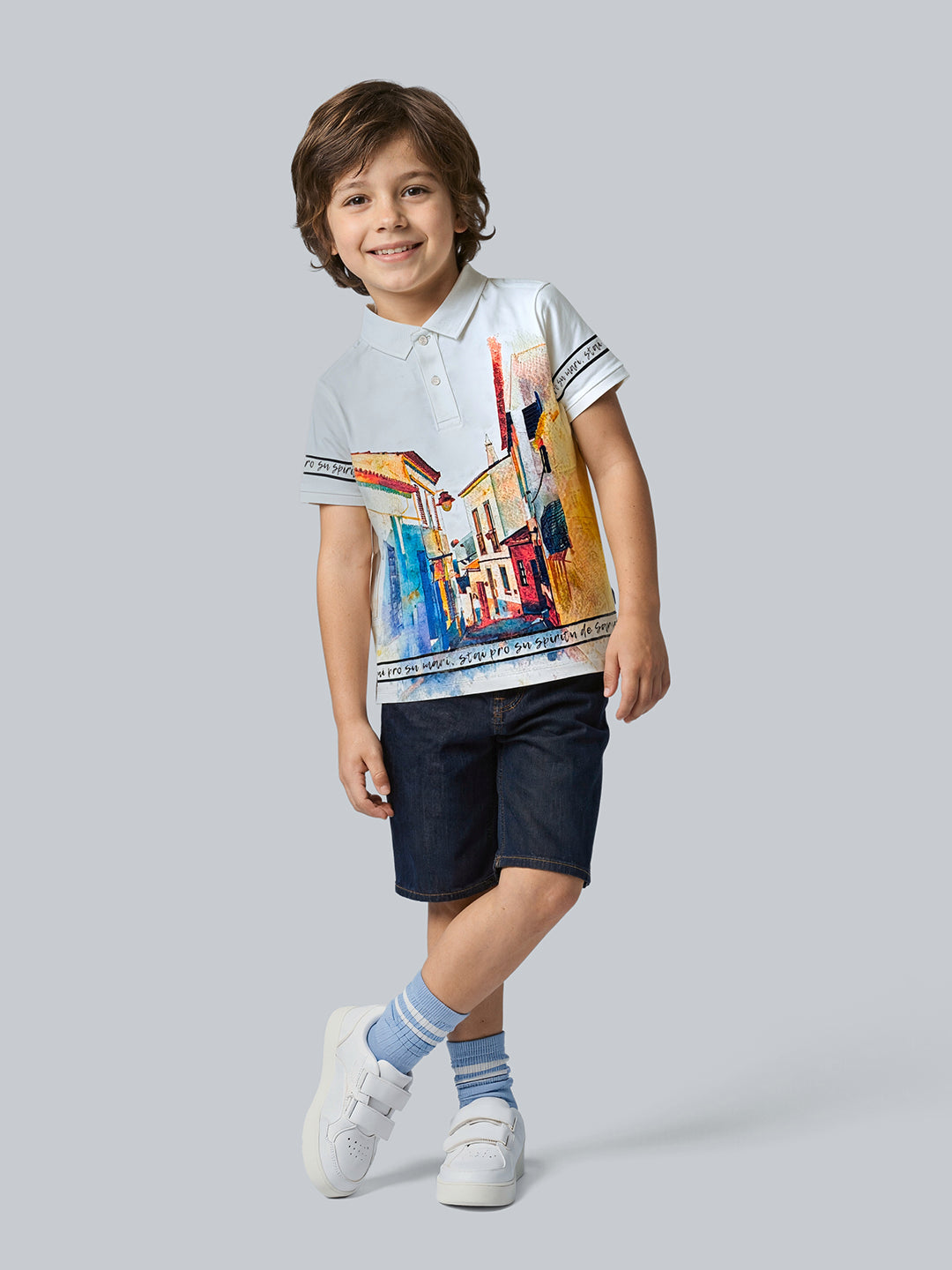 Boys Graphic Print Cotton Polo