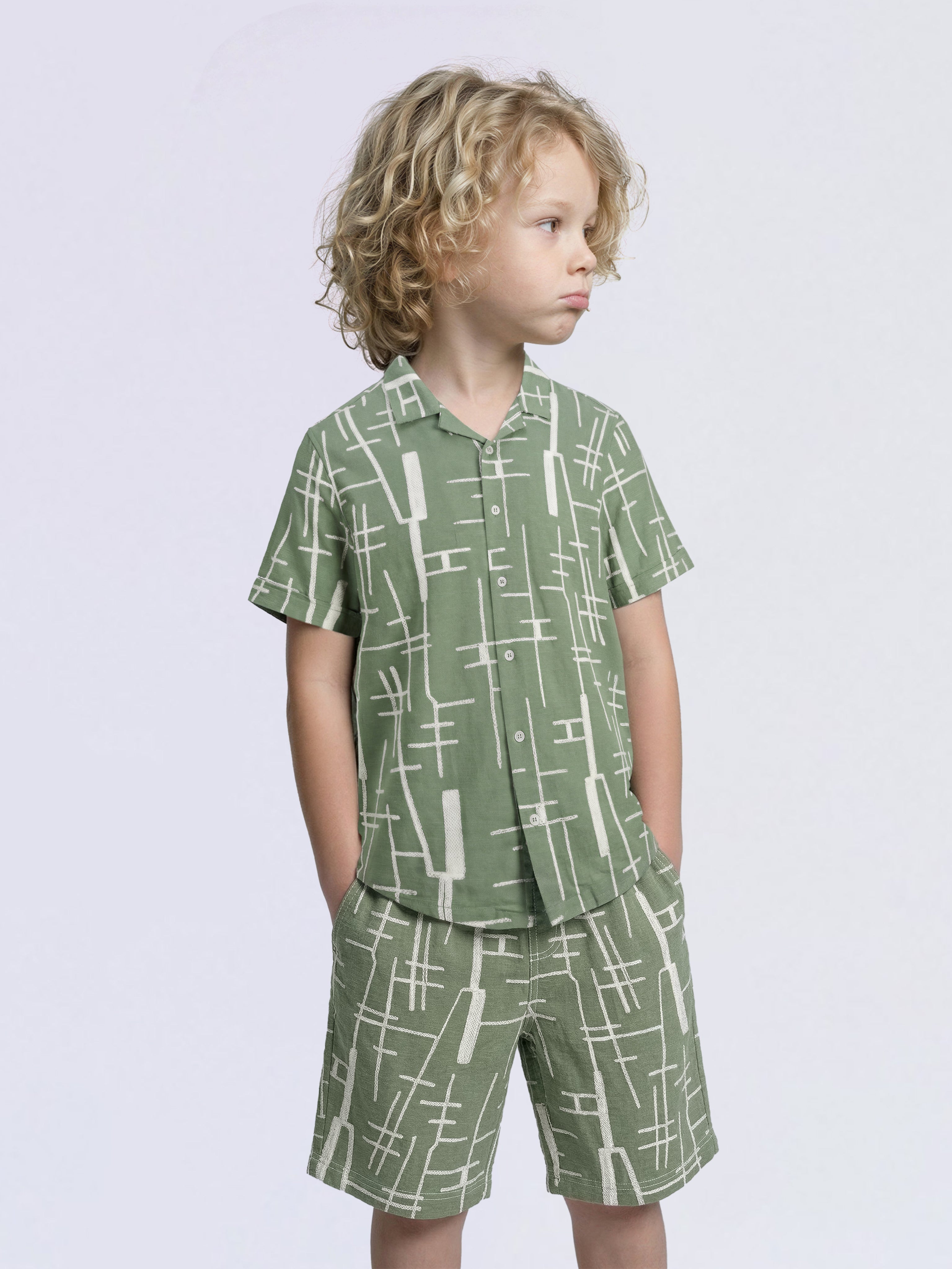 Boys Green Embroidered Cotton Shirt