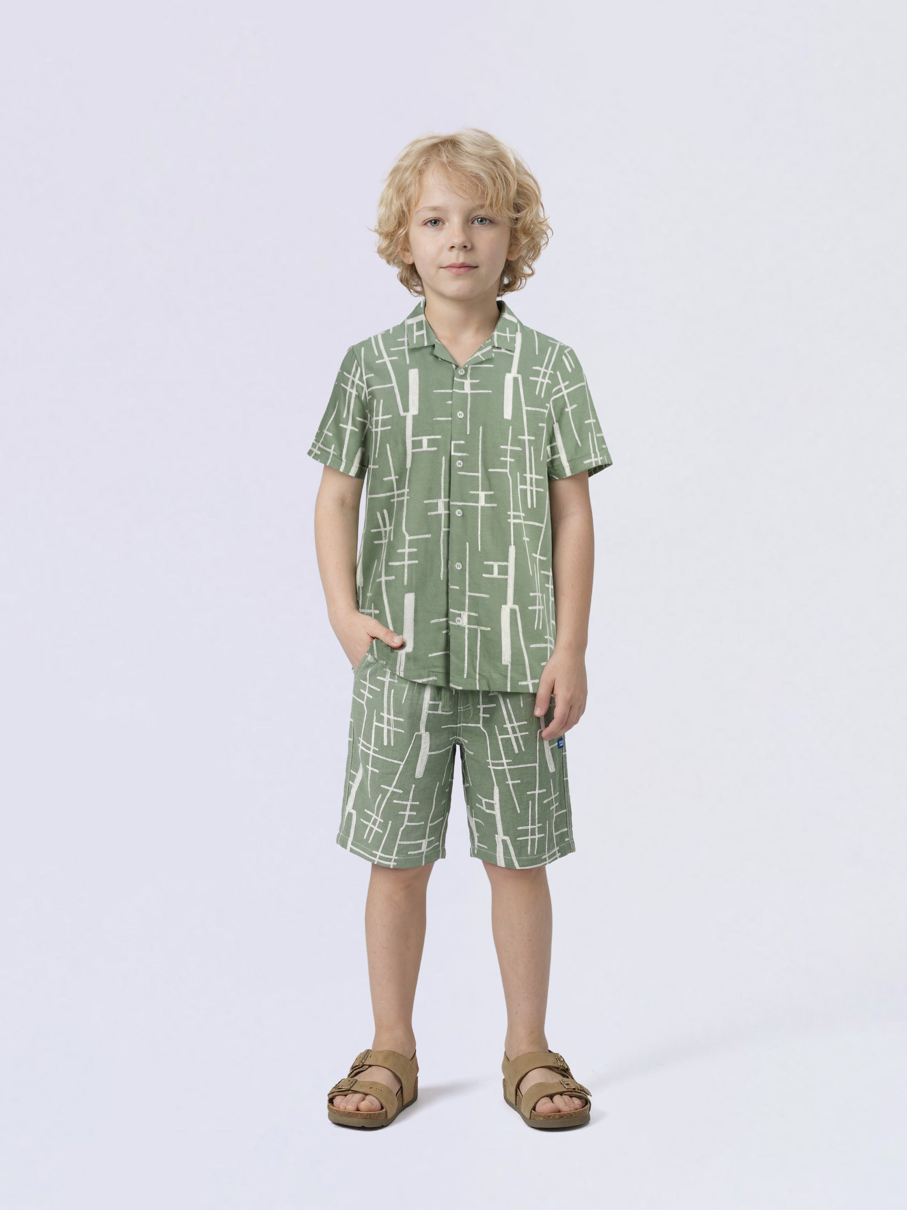 Boys Green Embroidered Cotton Shirt